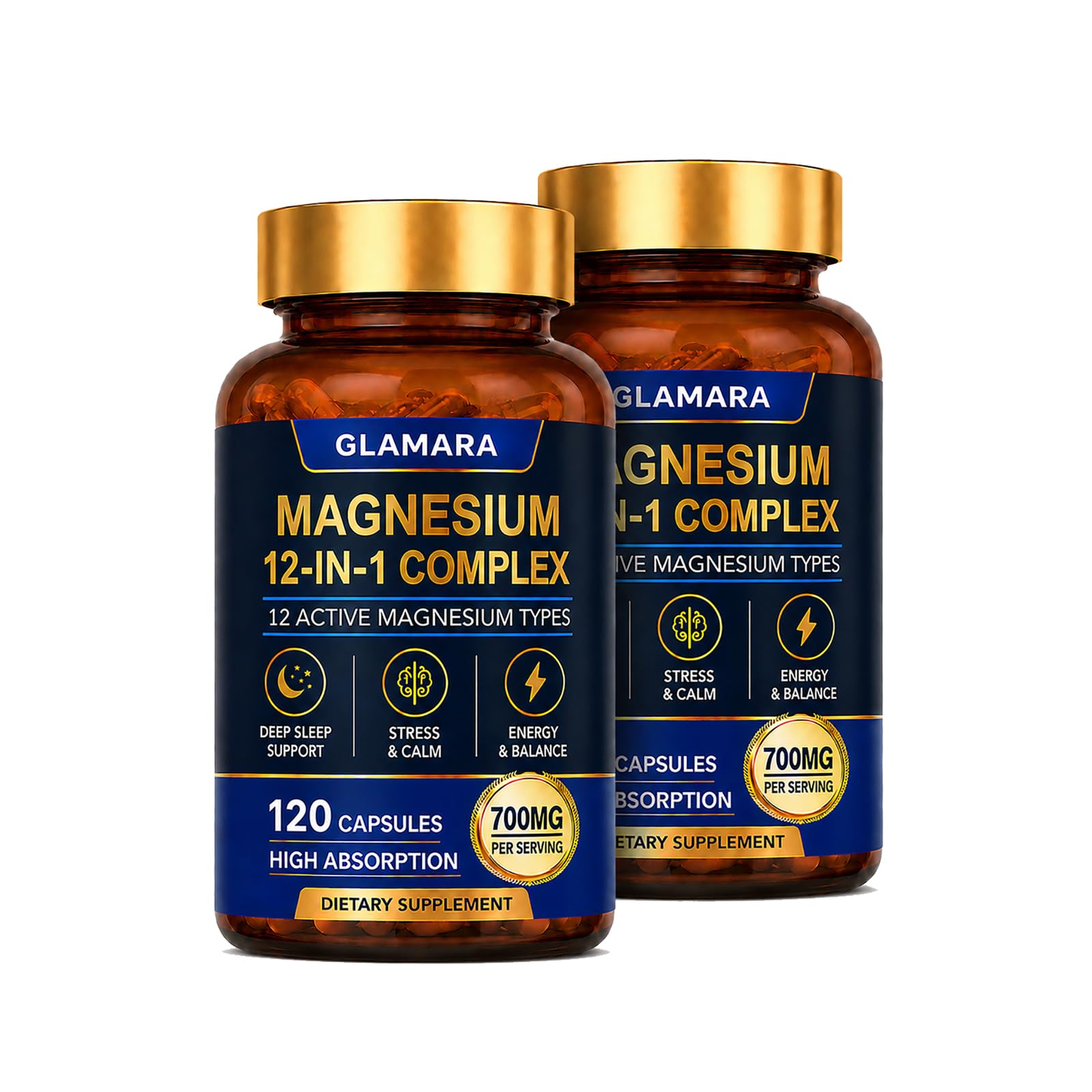 Glamara Magnesium 12 in 1 Magnesium Complex 700mg Supplement, 120 Capsules