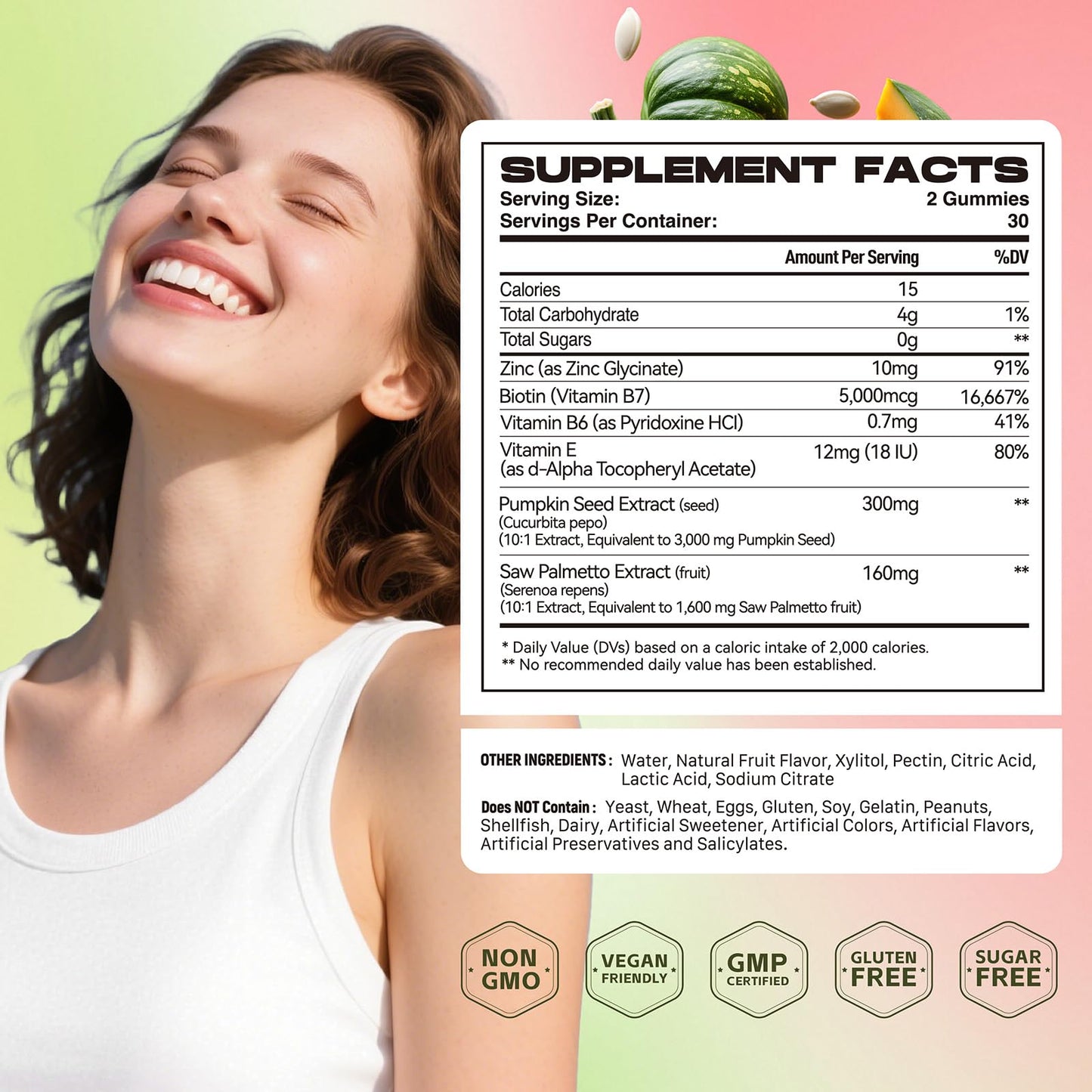 Elysx DHT Blocker Gummies with Pumpkin Seed Oil & Saw Palmetto, Biotin, Hair and Skin Health, 60 Gummies