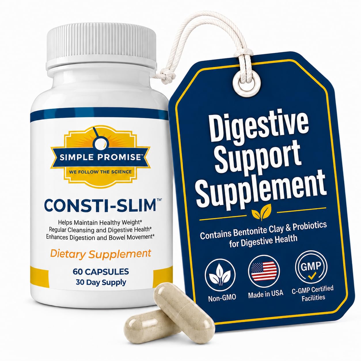 Simple Promise Consti-Slim Digestive Support Psyllium Husk Fiber Capsule 60 Count