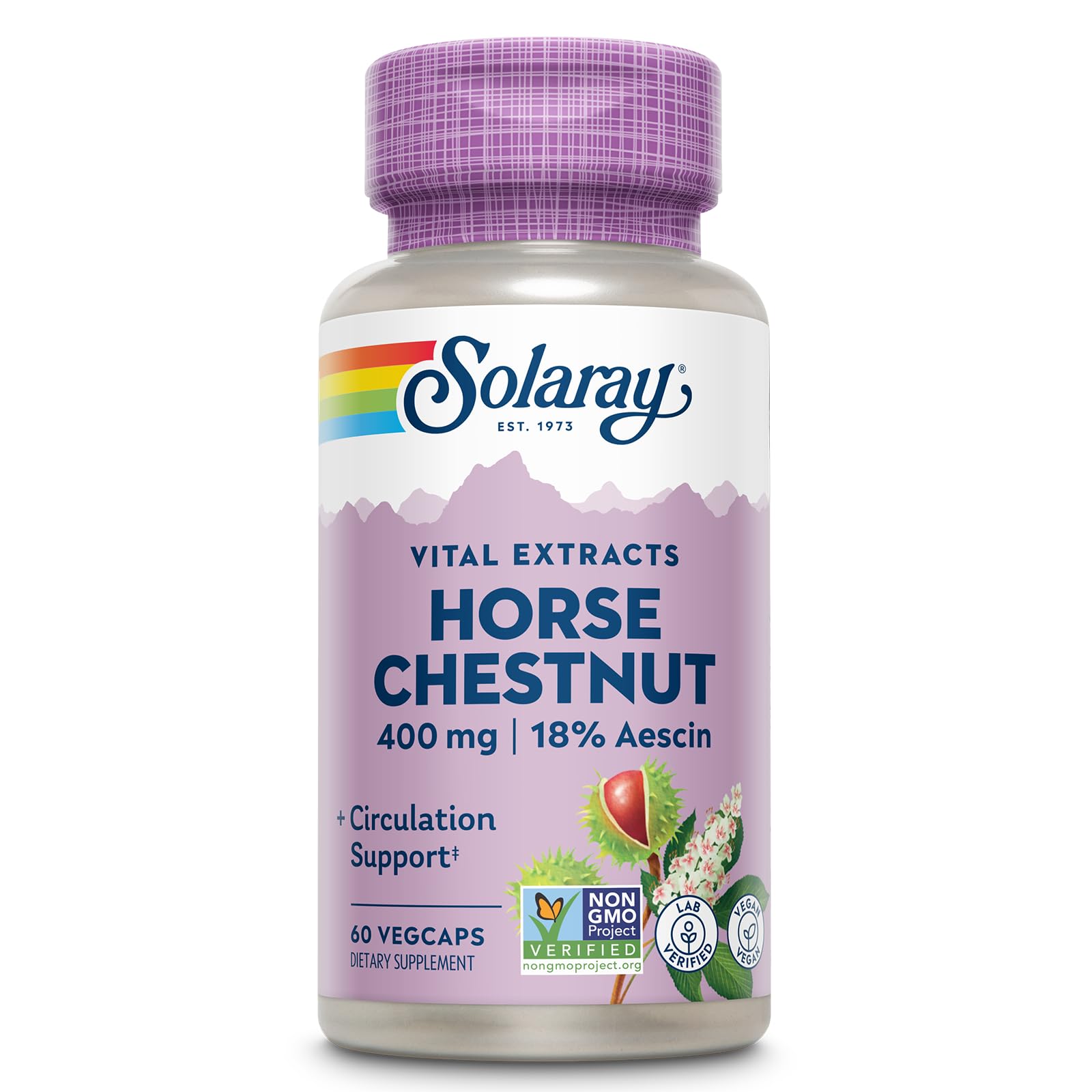Solaray Horse Chestnut Extract 400 mg - Standardized to 72 mg Aescin - With 55 mg of Butchers Broom - Capsules, 60 Count