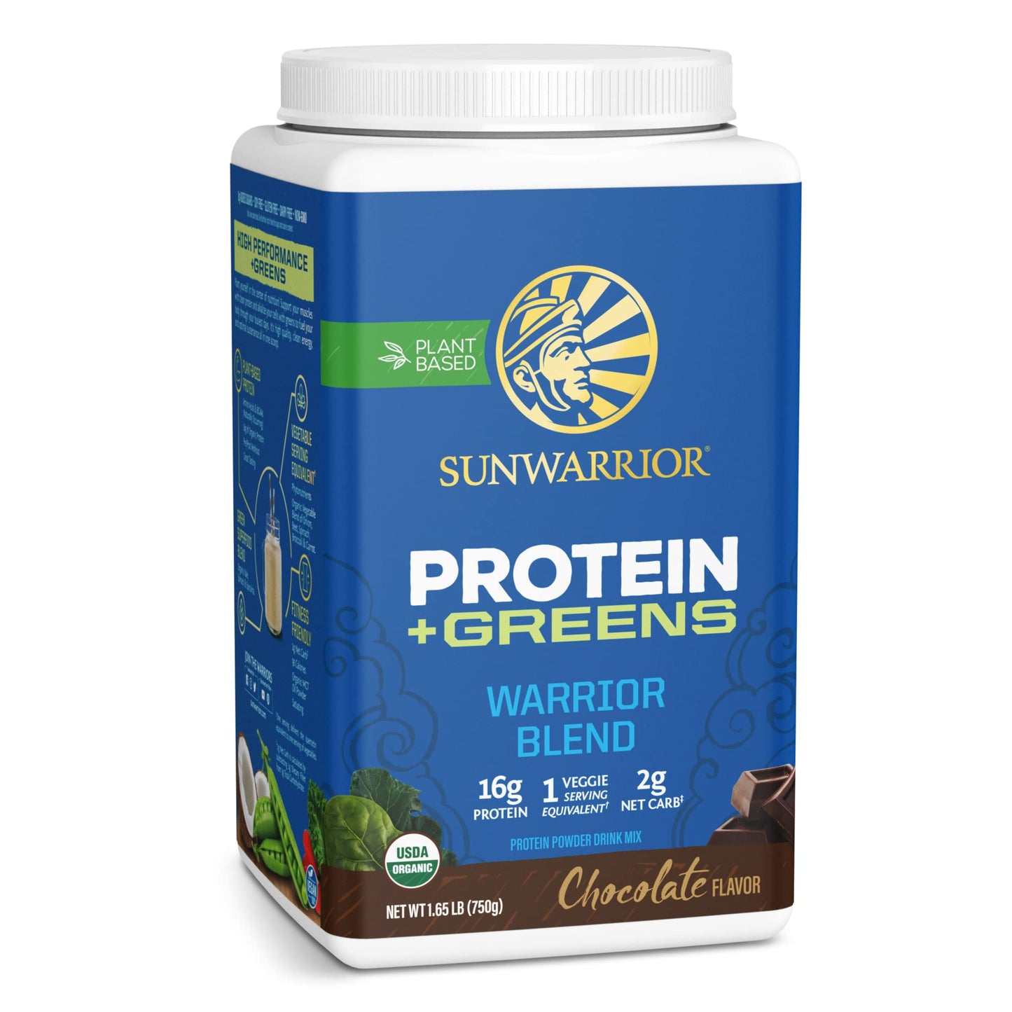 Sunwarrior Organic Protein Greens Superfood Powder Chocolate Flavored, Vegan Plant-Based, 30 Servings