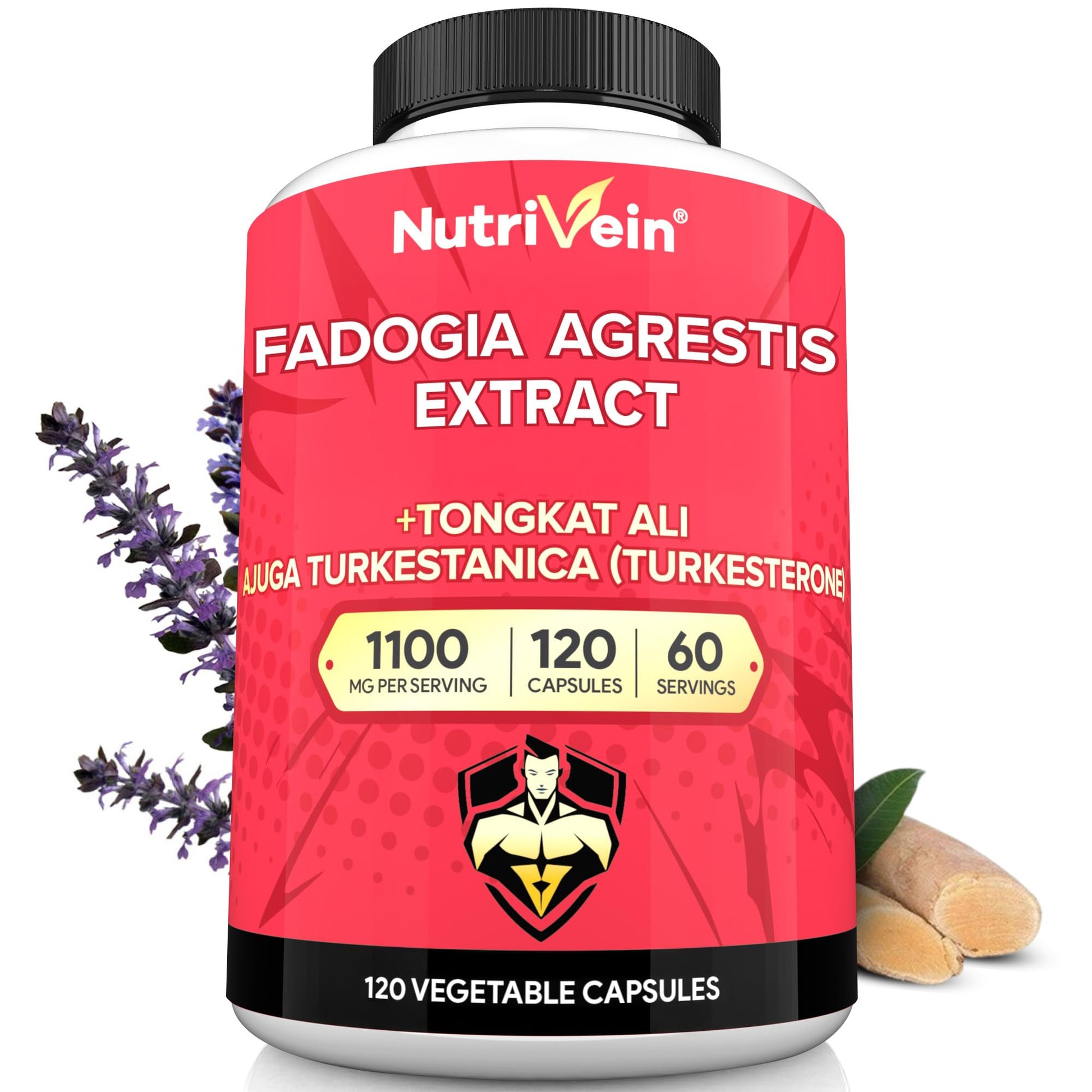 Nutrivein Fadogia Agrestis and Tongkat Ali Supplement with Turkesterone Capsule, 120 Count