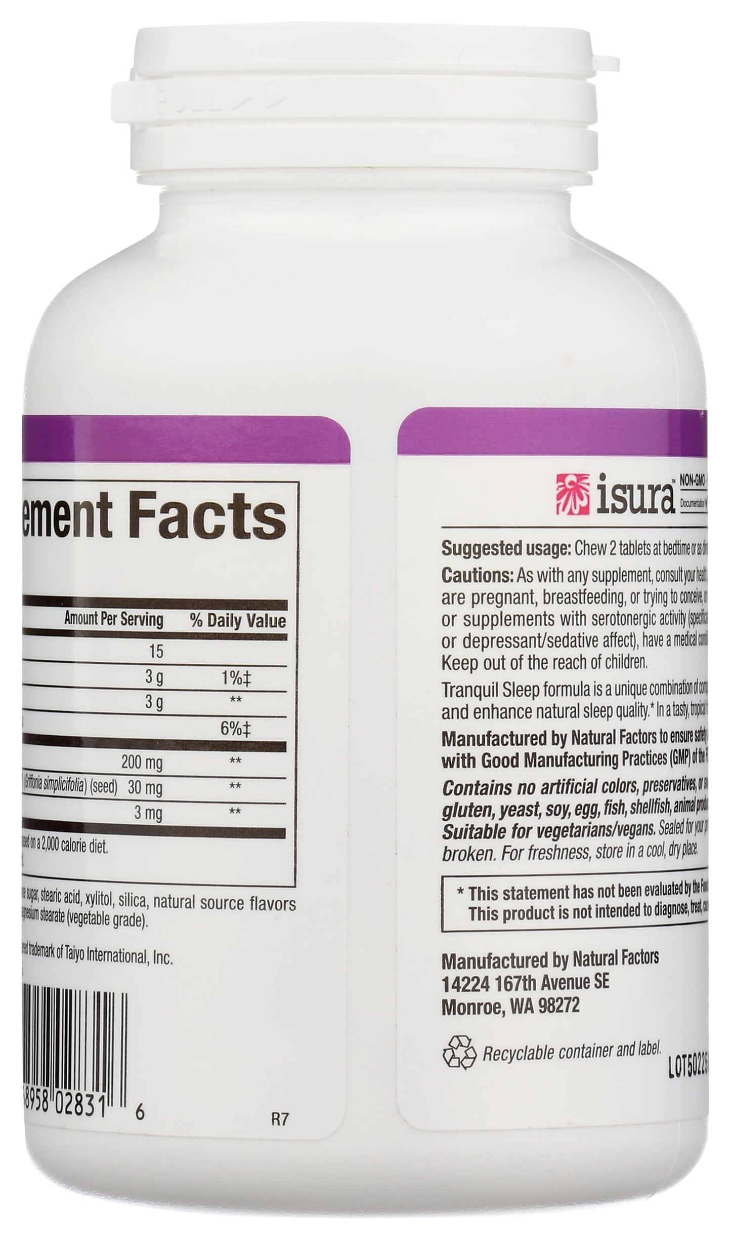 Natural Factors Stress-Relax Tranquil Sleep Chewable Tablets 60 Count