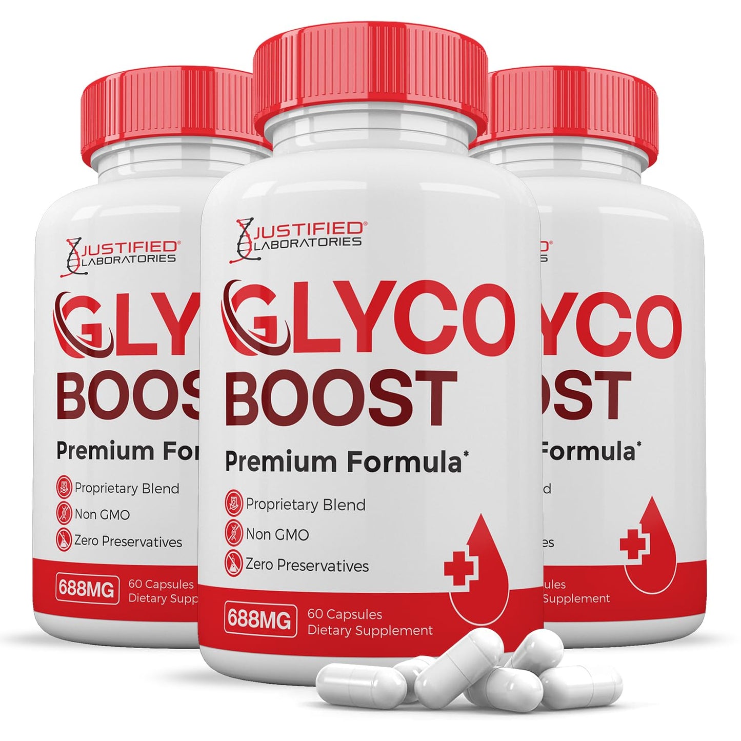 Justified Laboratories Glyco Boost Pills 688MG Glycogen Support Premium Formula Glycoboost Gluco Support Capsules 180 Capsules