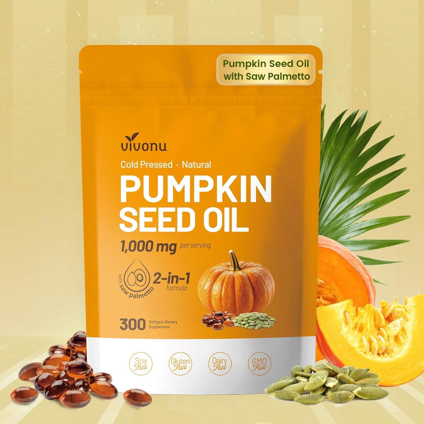 VivoNu Pumpkin Seed Oil with Saw Palmetto Softgels 300