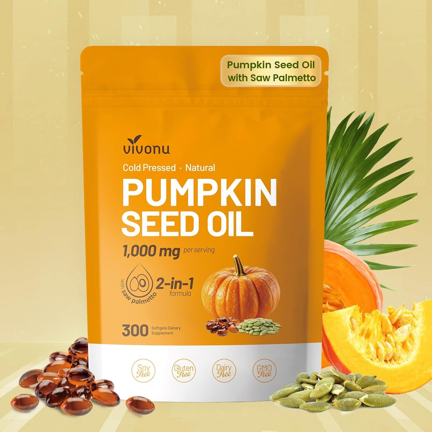 VivoNu Pumpkin Seed Oil with Saw Palmetto Softgels 300