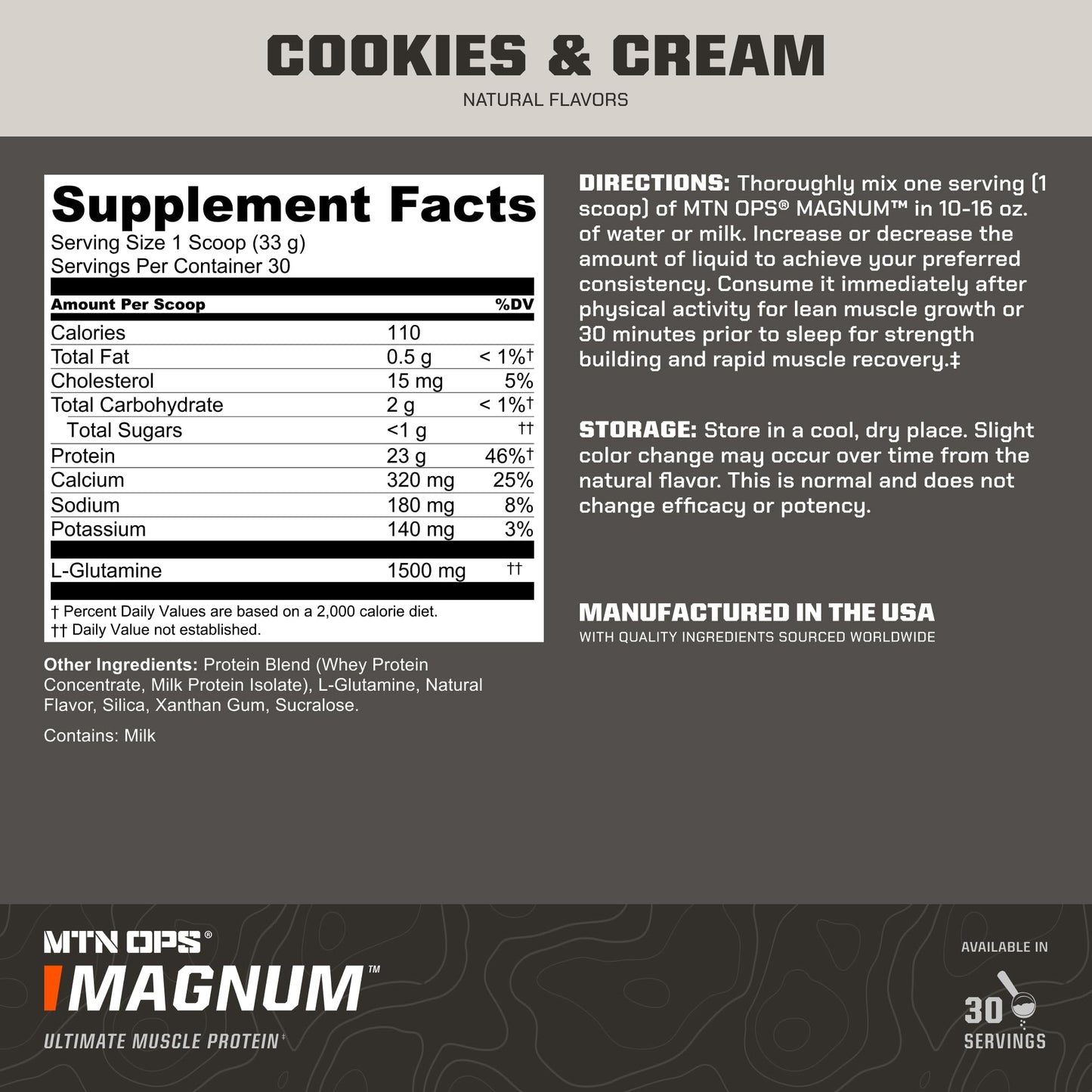 MTN OPS Magnum Whey Protein Powder, Cookies & Cream, 32.8 Servings