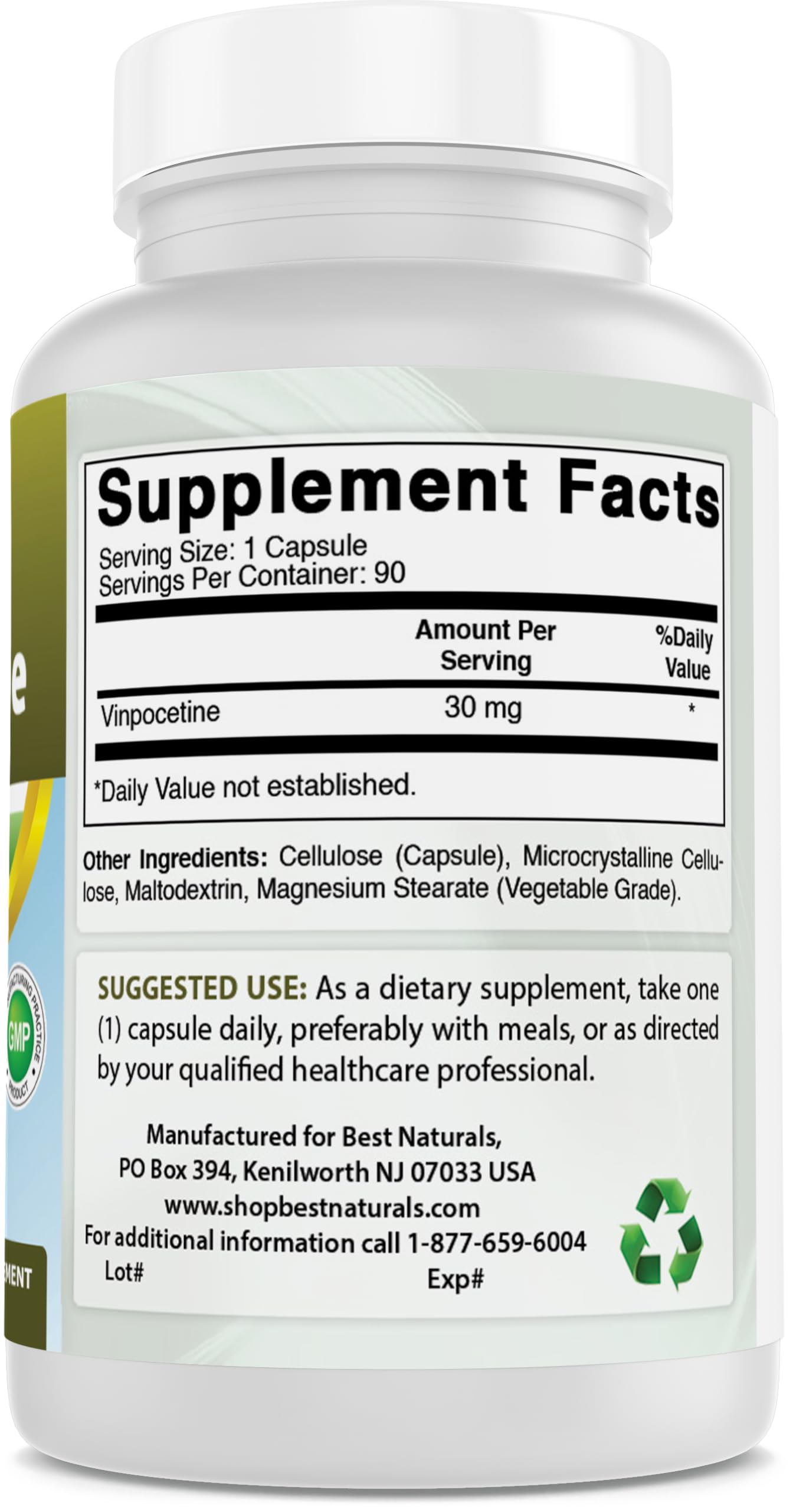 Best Naturals Vinpocetine 30 mg Capsules, 90 Count