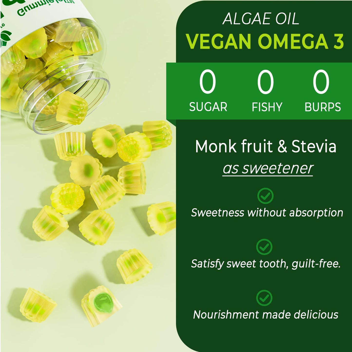 LILICARE Omega 3 Gummies from Algae Oil 2200mg (DHA 640mg & EPA 290mg), Vegan with CoQ10, Astaxanthin, Vitamin A, E, D3, Sugar Free, 120 Gummies