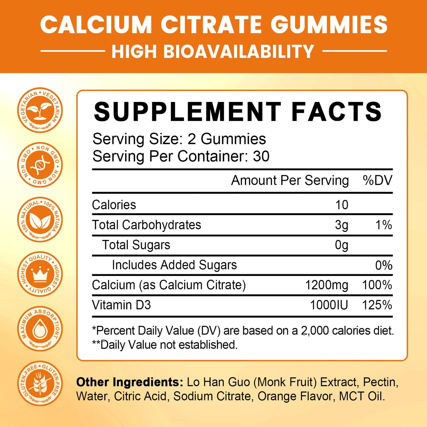 GONGOTA Calcium Citrate 1200mg with Vitamin D3 Gummies, 120 Gummies