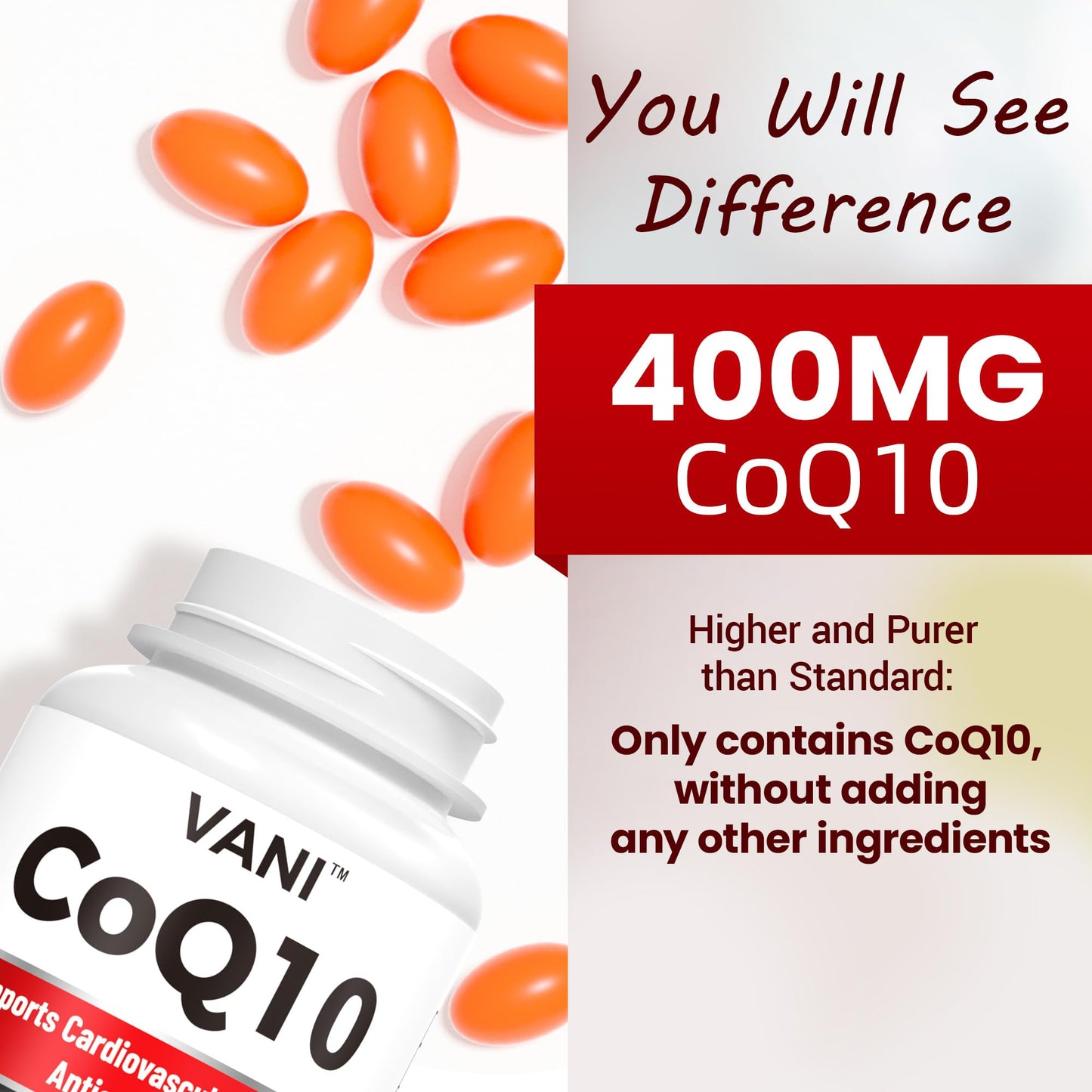 VANI CoQ10 400mg Softgels, 90 Count
