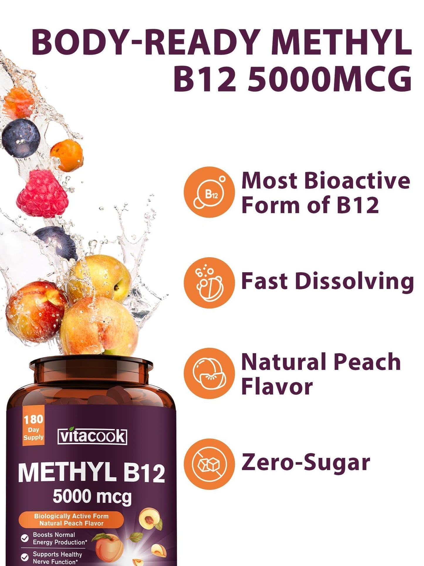 Vitacook Vitamin B12 Sublingual Methylcobalamin 5000mcg Tablet, 180 Count