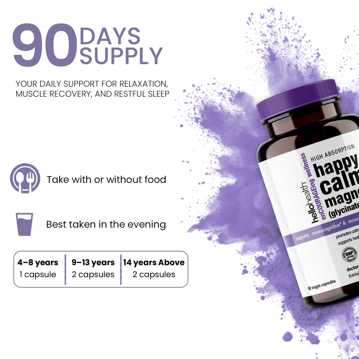 Hello Health Magnesium Glycinate 400mg Capsules, 180 Count