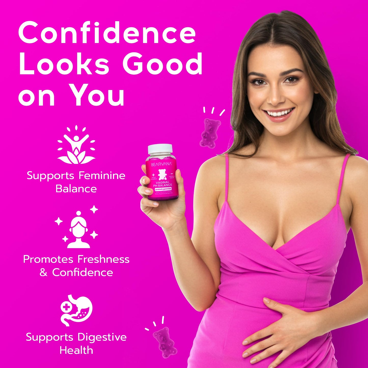 BEARVANA Vaginal pH Support & Probiotic Gummies for Women 60 Count