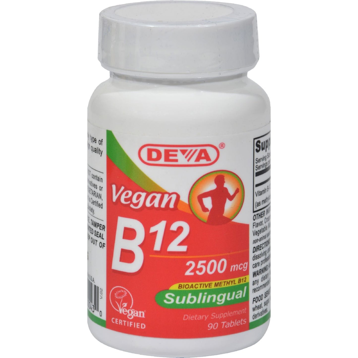 DEVA Vegan Vitamins Sublingual B12-2500 mcg Bioactive Methyl B12, 90 Tablets