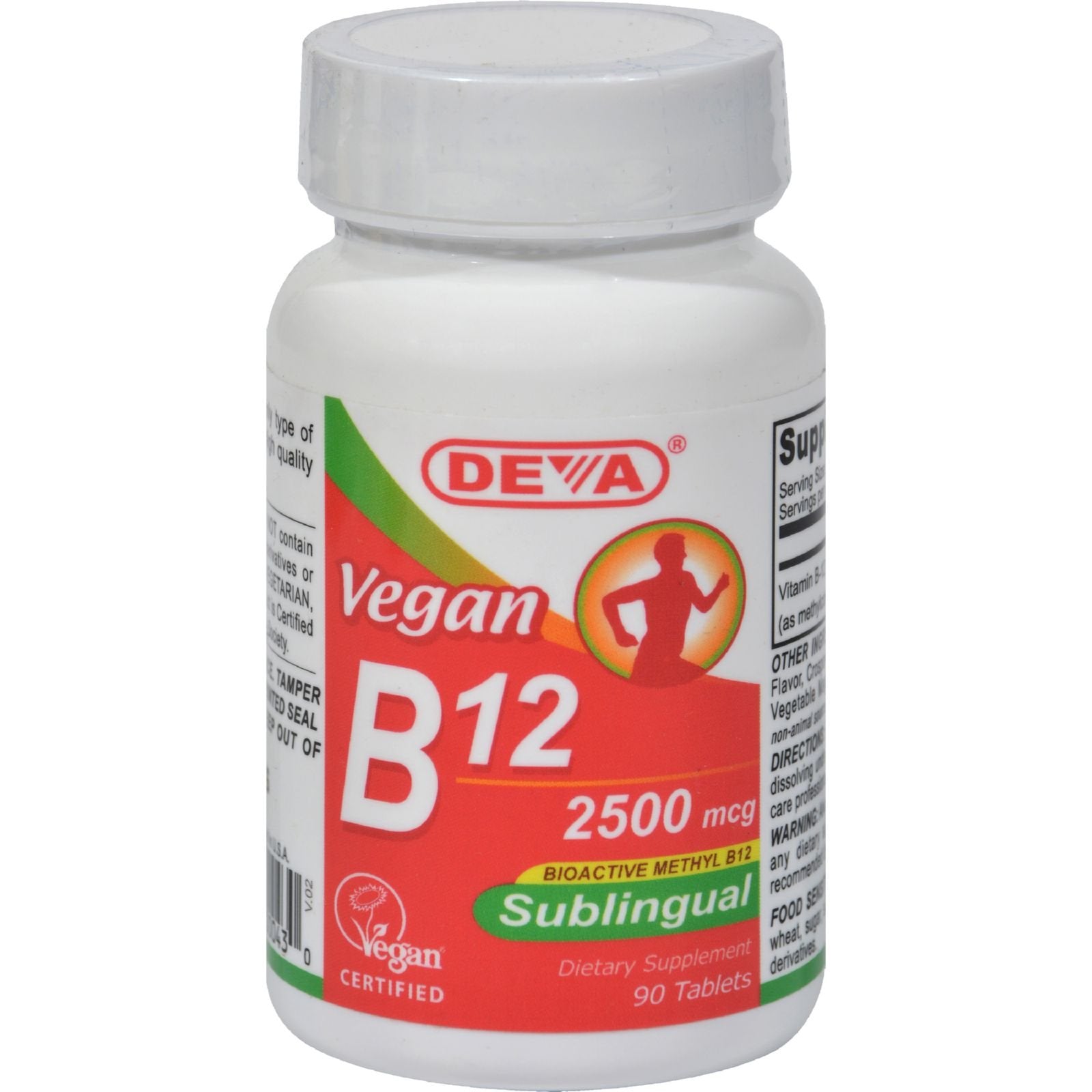 DEVA Vegan Vitamins Sublingual B12-2500 mcg Bioactive Methyl B12, 90 Tablets