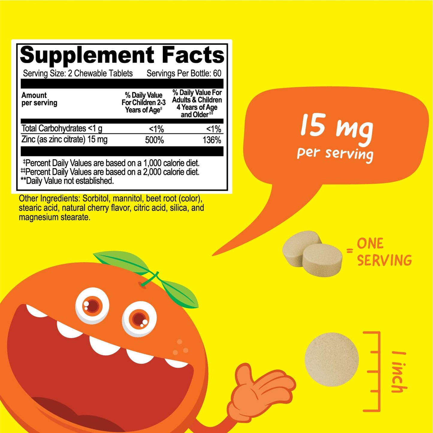 VitaWorks Kids Vitamin D3 1000 IU & Zinc 15mg Chewables, 120 Count