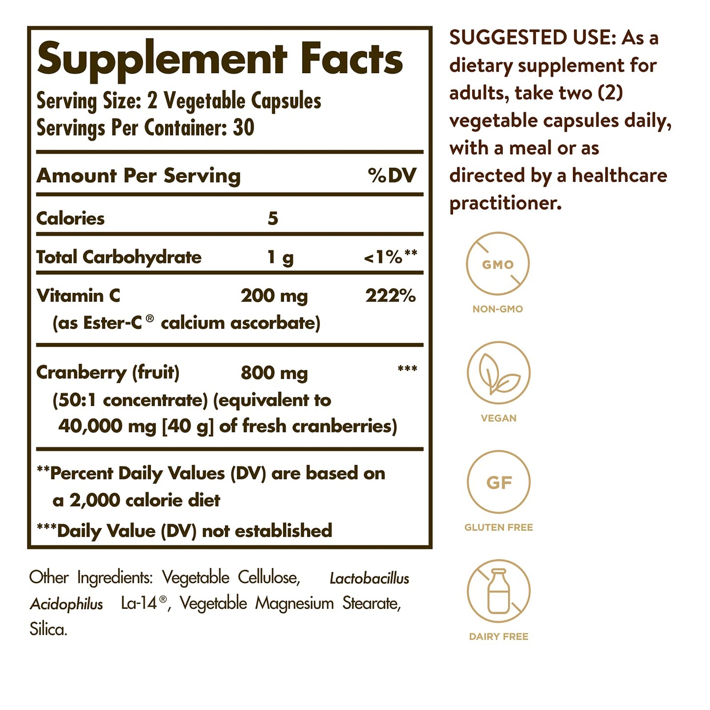 Solgar Cran Flora with Probiotics Plus Ester-C Capsules, 60 Count