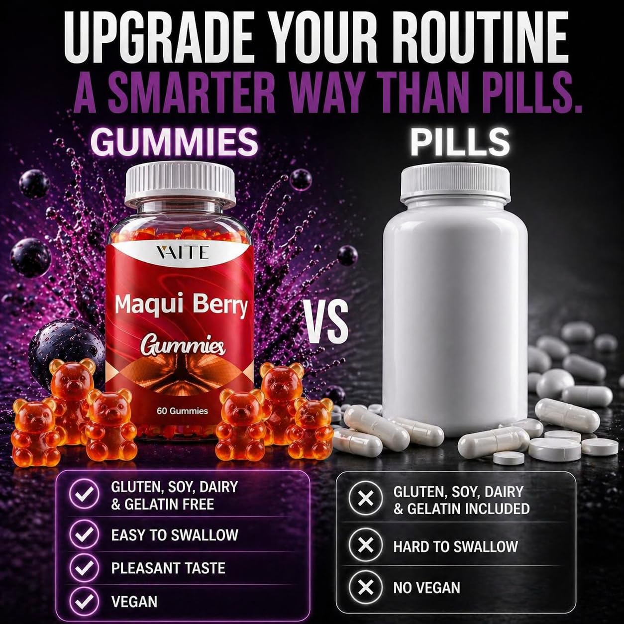 VAITE Maqui Berry Gummies 500mg, 60 Count