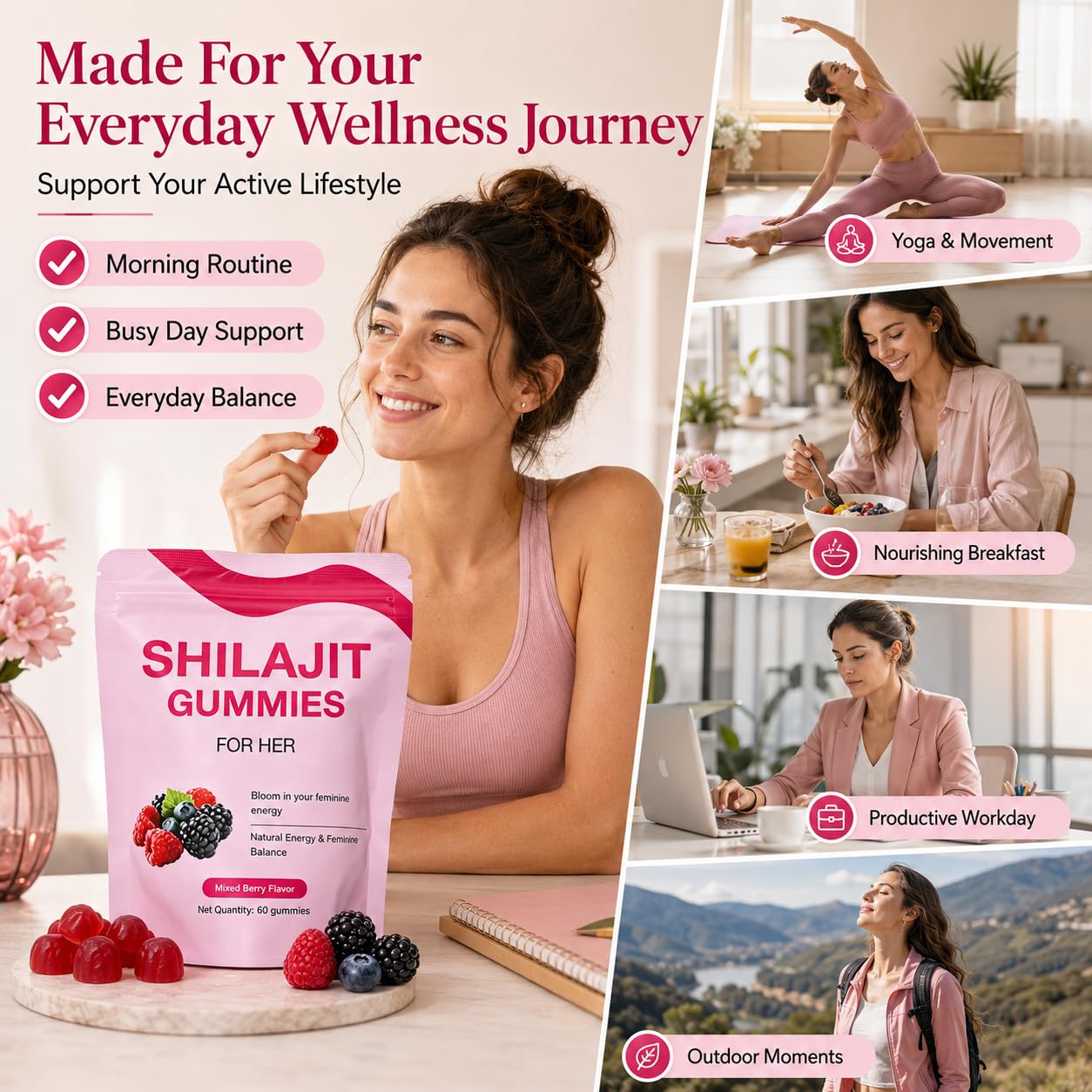 DLZFUDTY Shilajit Gummies for Women, Botanical Formula, Mixed Berry Flavor, 1 Count