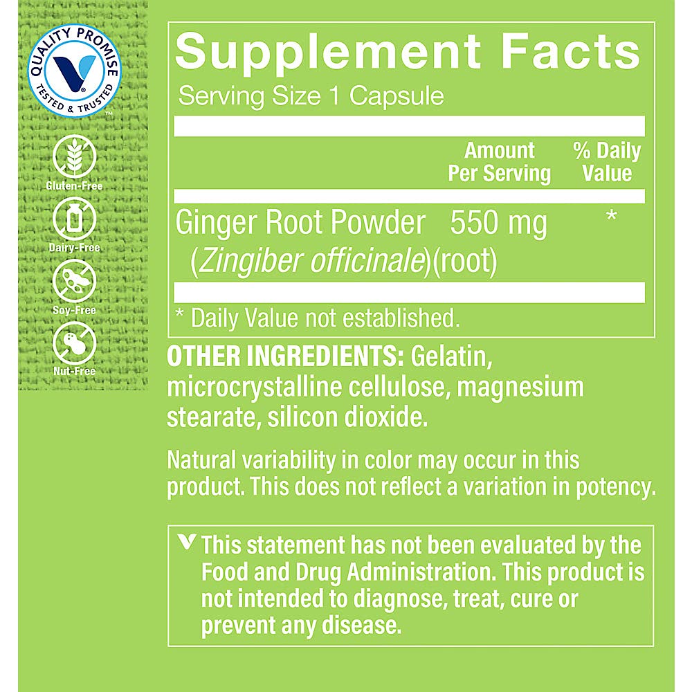 The Vitamin Shoppe Ginger Root 550MG Capsules, 100 Count