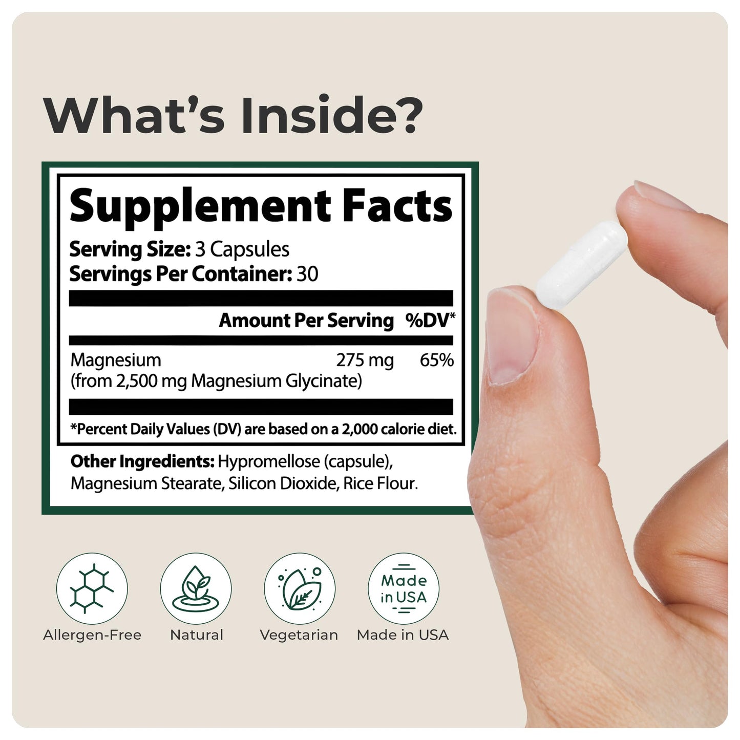 Veridda Longevity Magnesium Glycinate 275 mg Capsules 90 Count