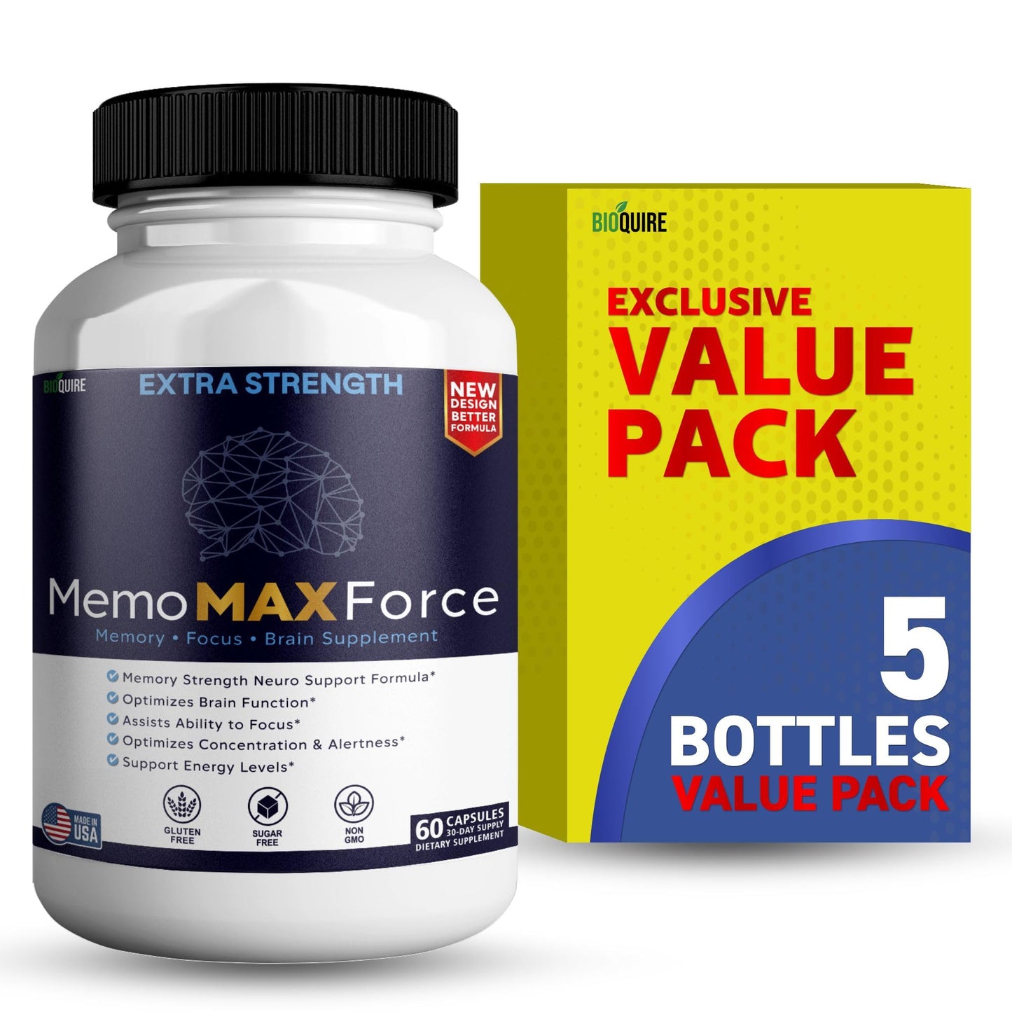 BIOQUIRE MemoMAX Force Extra Strength Brain Supplement Capsules 60