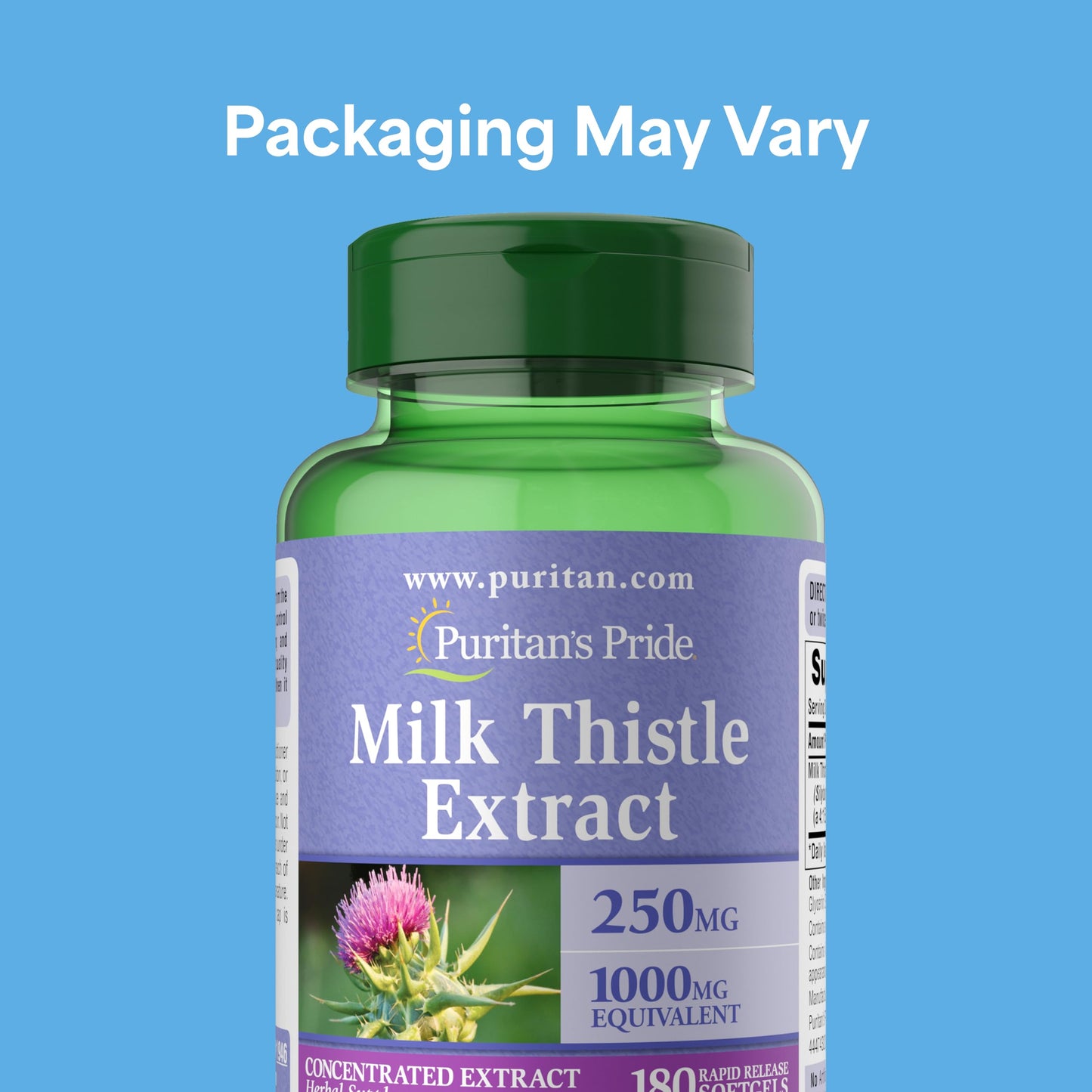 Puritan's Pride Milk Thistle 4:1 Concentration Extract 250 mg Capsules 180 Count