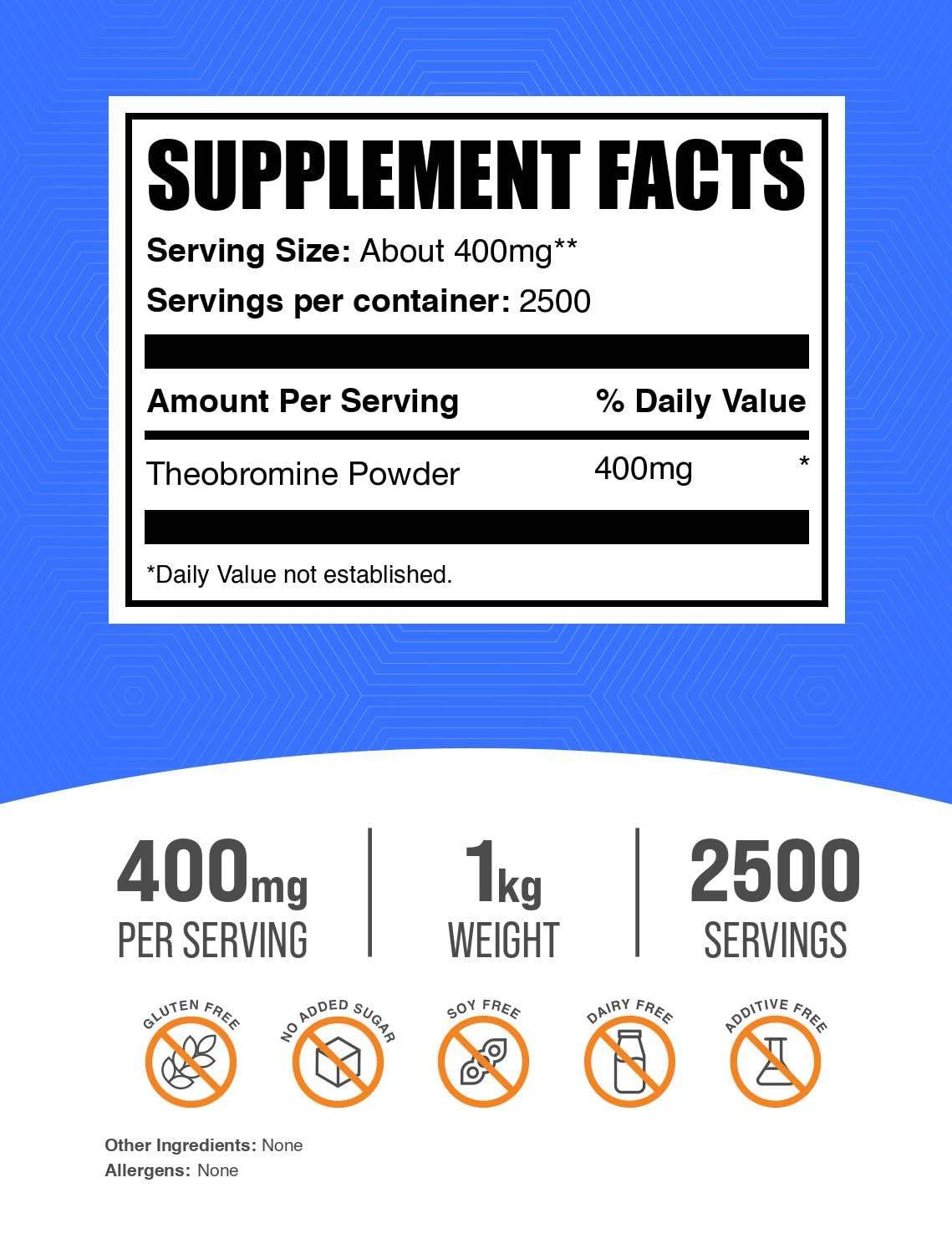 BulkSupplements Theobromine Powder, 1 kg (2.2 lb), 2500 Servings