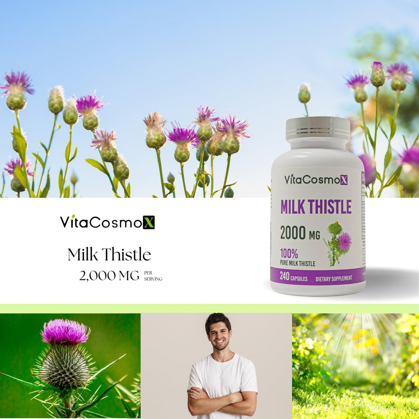 VitaCosmoX Milk Thistle 2,000 mg Capsules, 240 Count