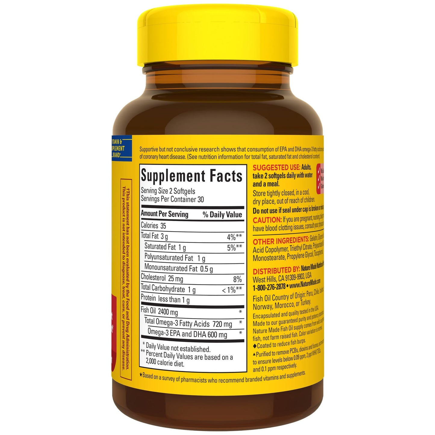 Nature Made Burp Less Fish Oil Omega-3 Softgels, 60 Count