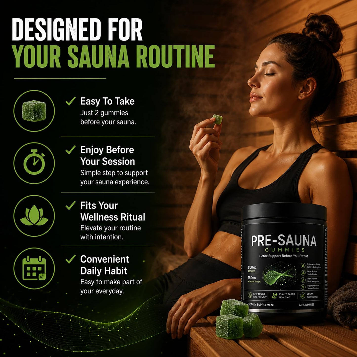 Tfnovg Pre-Sauna Gummies with Clinoptilolite Zeolite + Acacia Fiber, 60 Gummies
