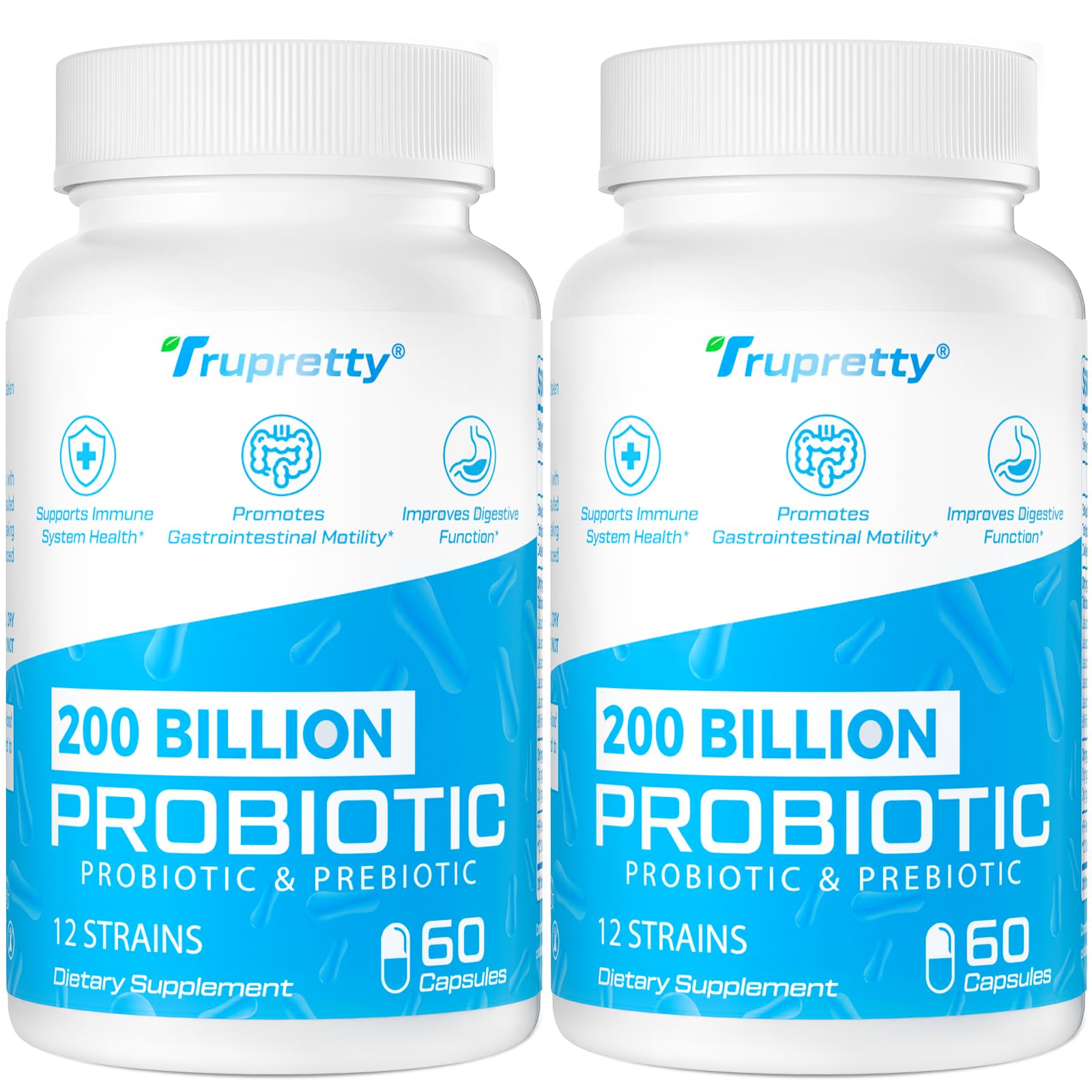 Trupretty 200 Billion CFU Probiotic, 12 Strains with 3 Organic Prebiotics, Capsule, 120 Capsules