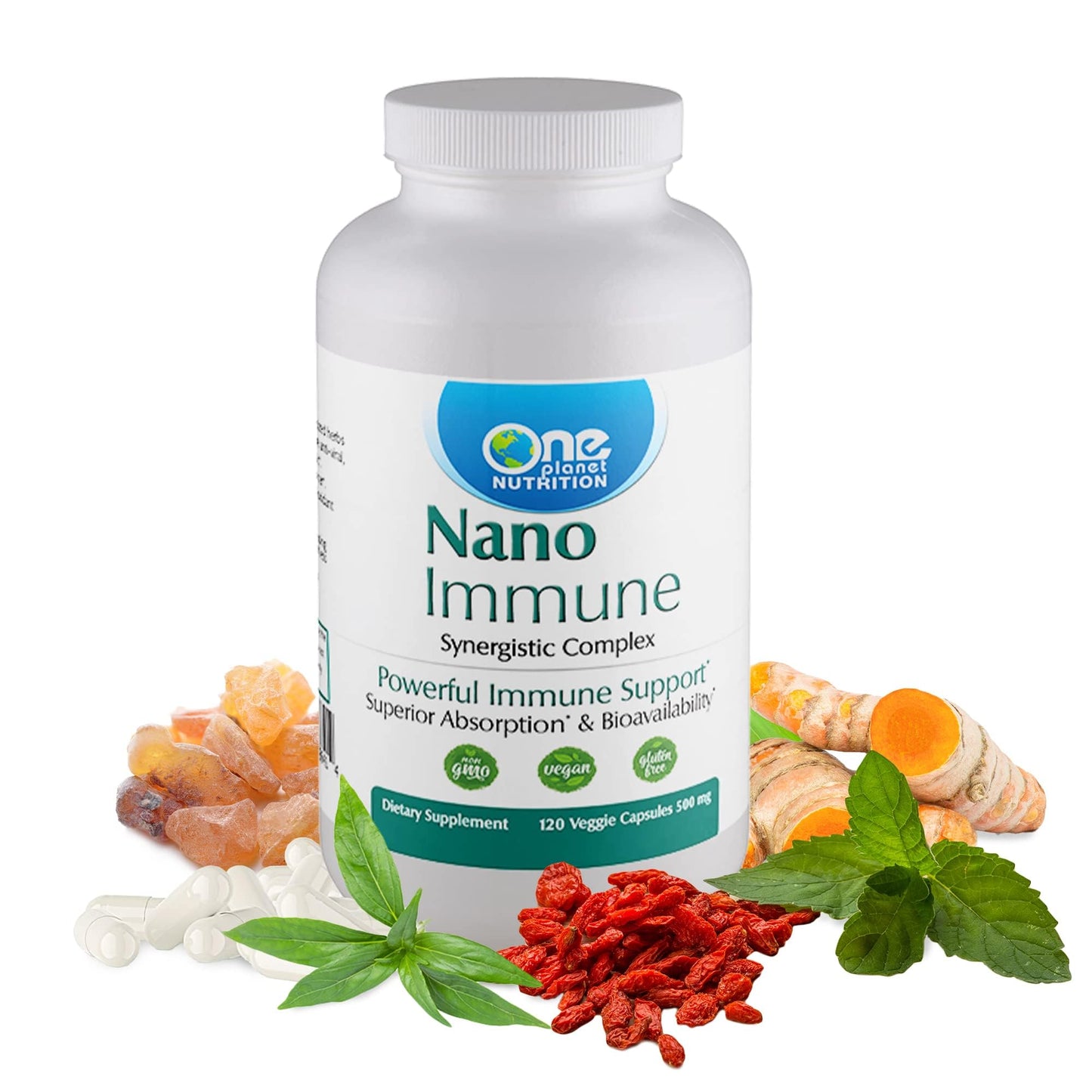 One Planet Nutrition Nano Immune 500 mg Veggie Capsules, 120 Capsules