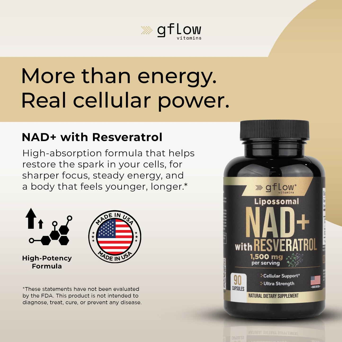 gflow vitamins NAD+ Supplement with Resveratrol Capsule 90 Count