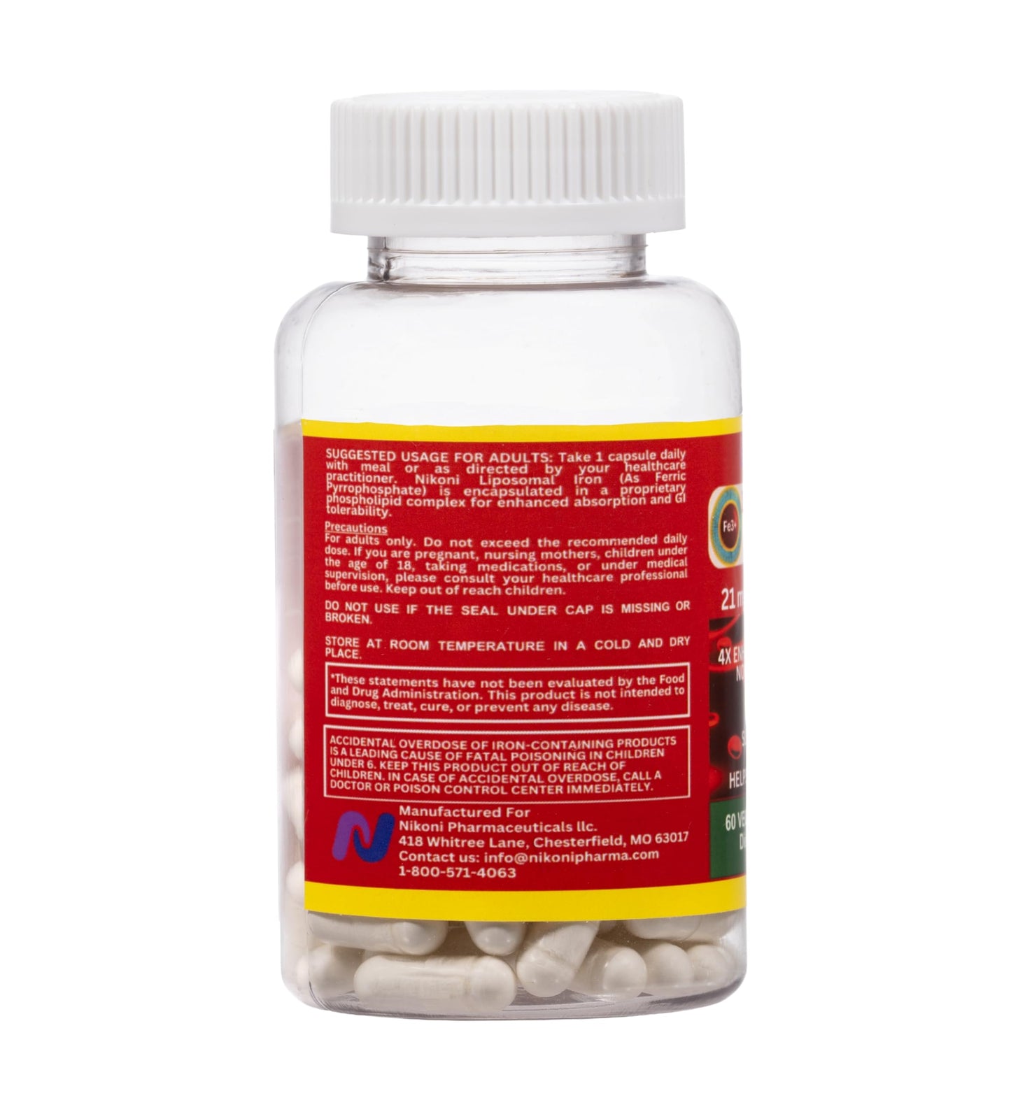 Nikoni Liposomal Iron 21mg Capsule, 60 Count