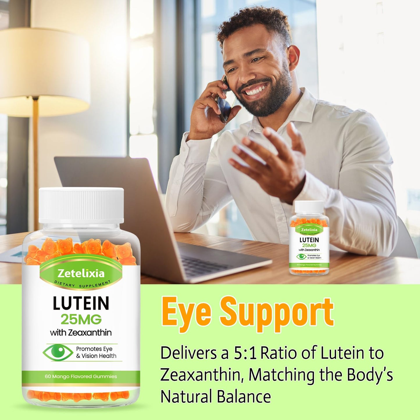 Zetelixia Lutein Gummies 25mg - Eye Health Supplements with Lutein & Zeaxanthin, Sugar-Free, 120 Count