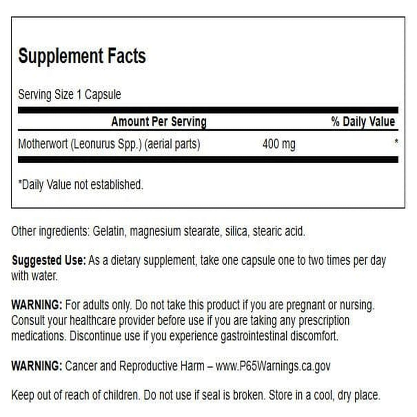 Swanson Motherwort Herbal Supplement Capsules, 60 Count