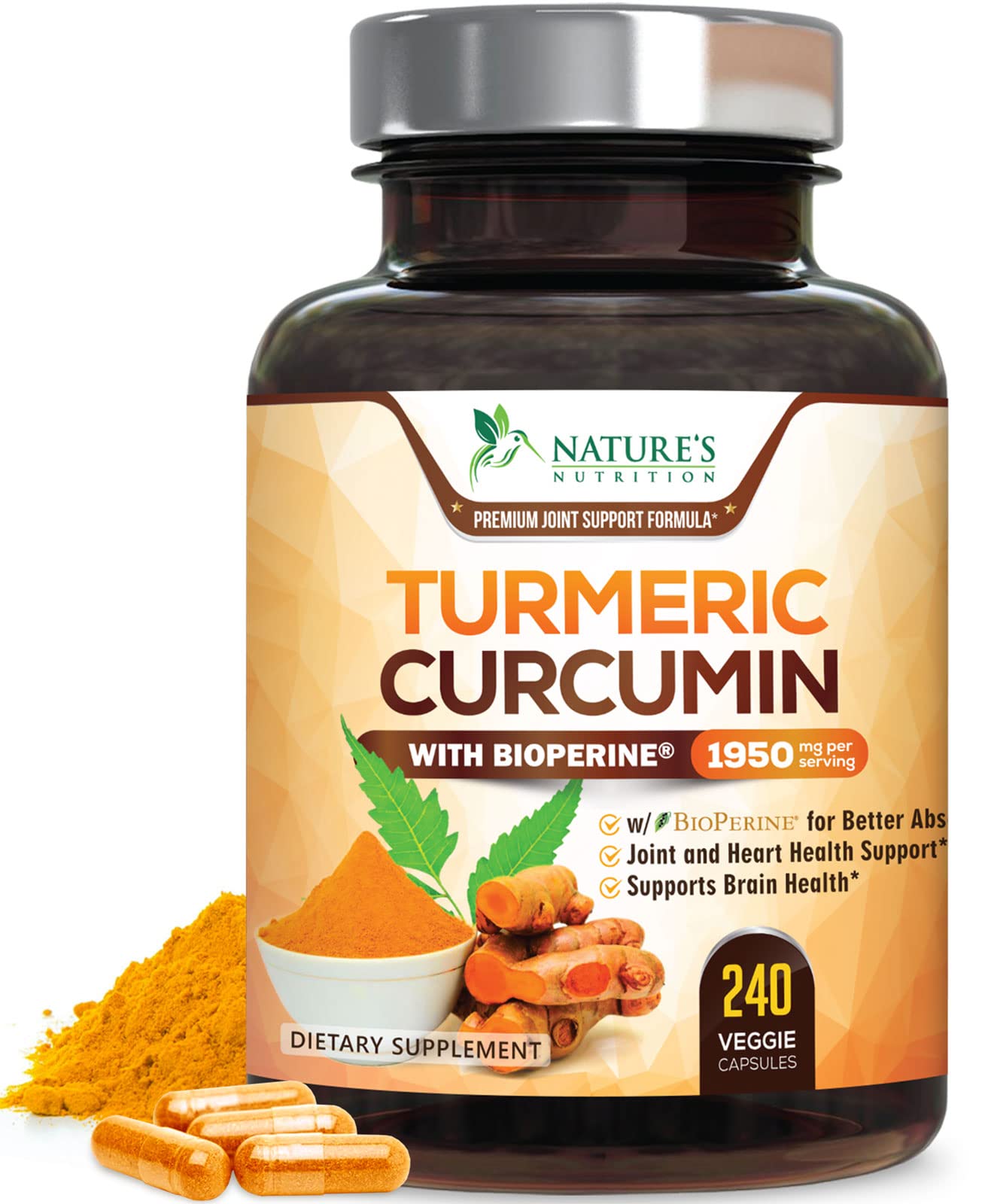 Nature's Nutrition Turmeric Curcumin Supplement 240 Capsules