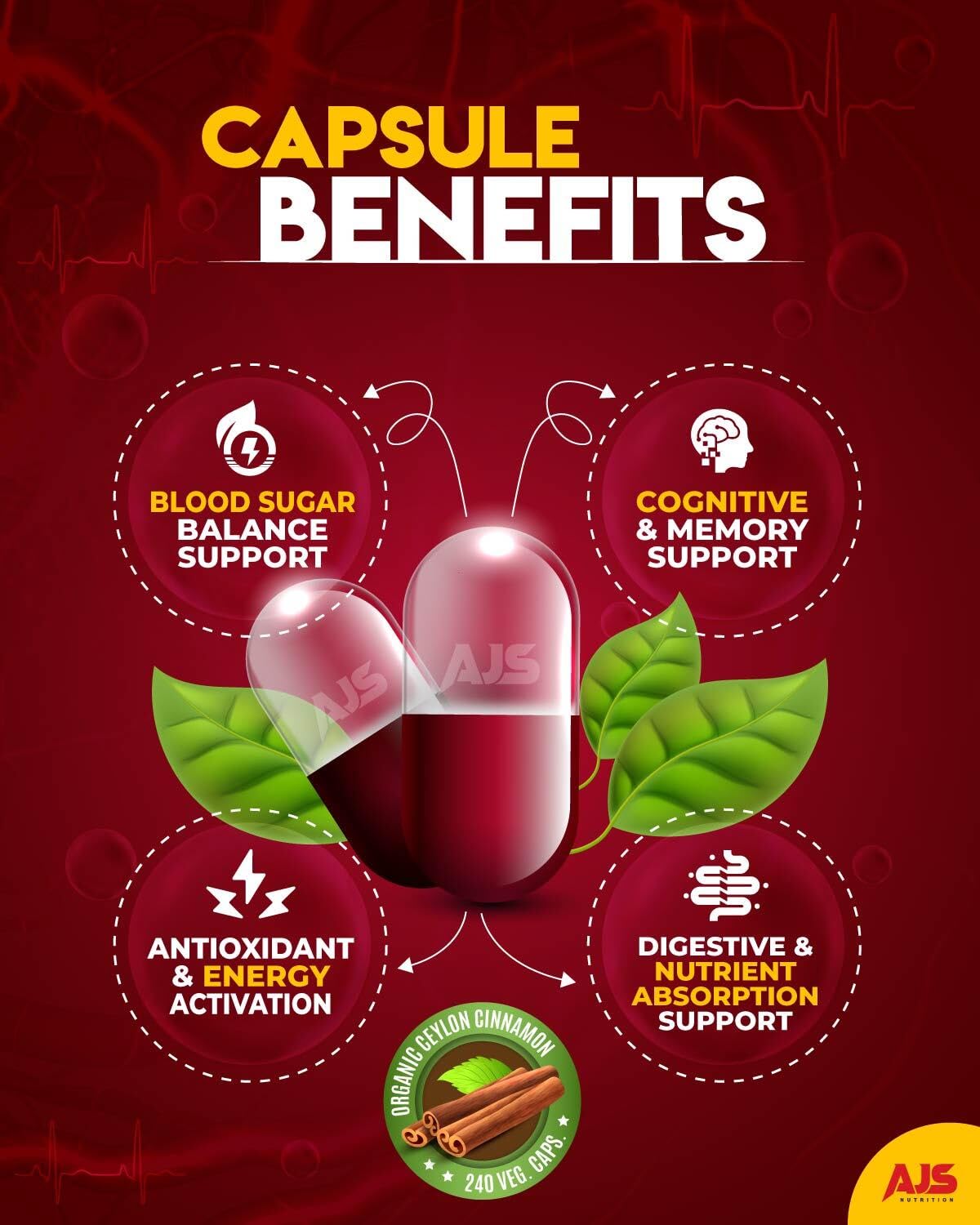 AJS Nutrition Ceylon Cinnamon Capsules, 90 Capsules