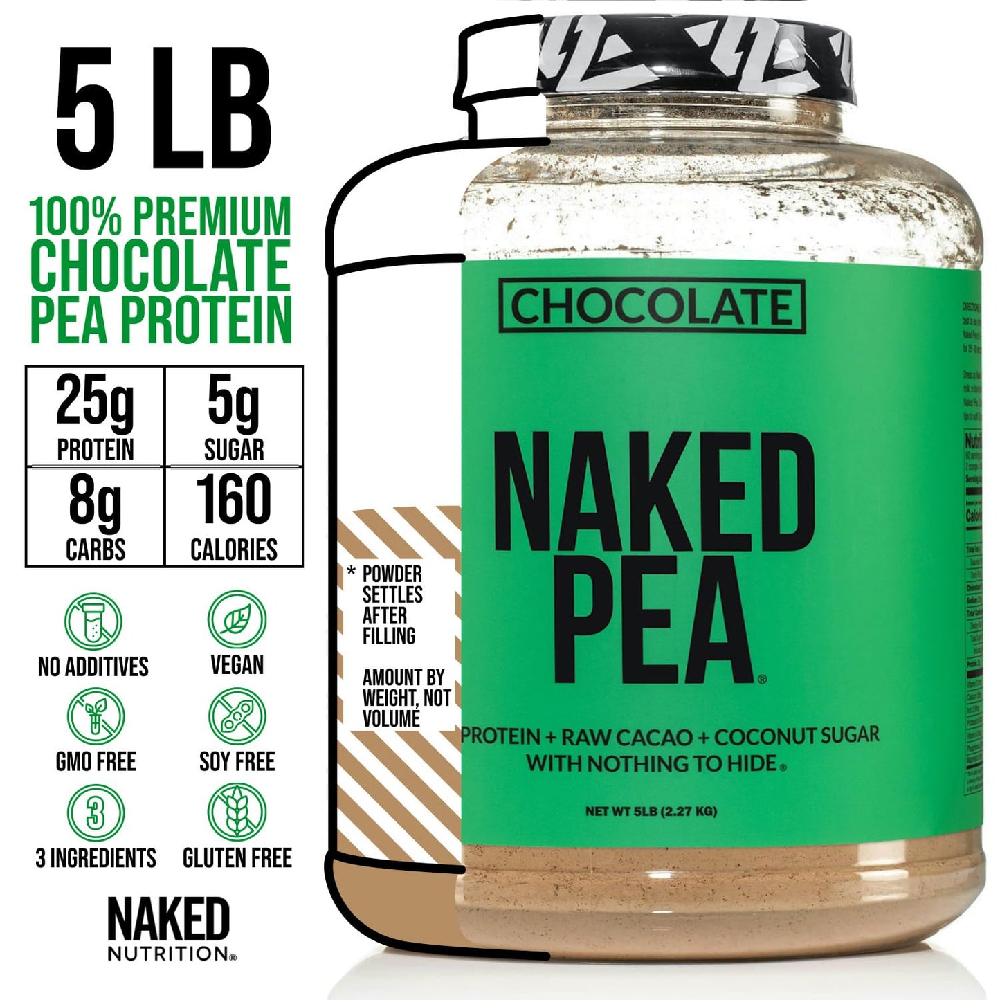 NAKED Chocolate Pea Protein Isolate Powder, 5 lb, 80 Servings