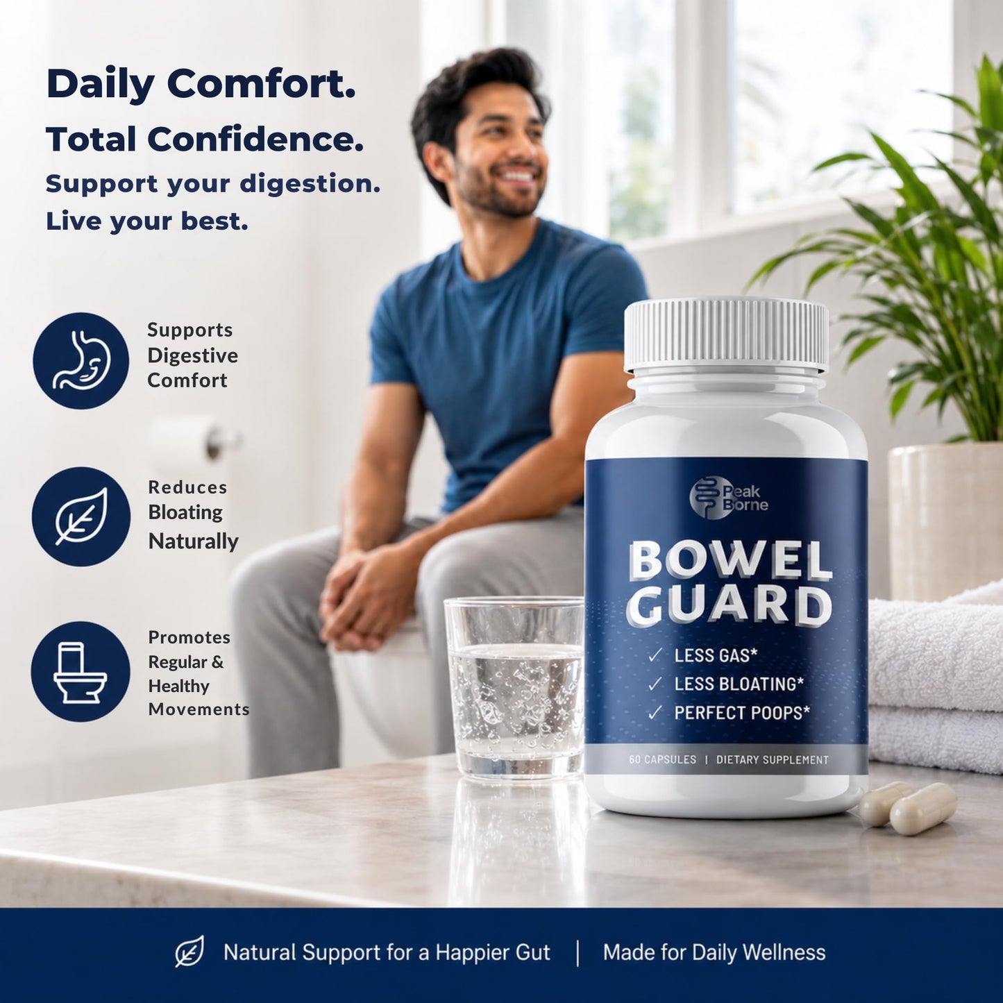 Peak Biome Bowel Guard Plant-Based Digestive Enzyme Supplements with Probiotics 60 Capsules