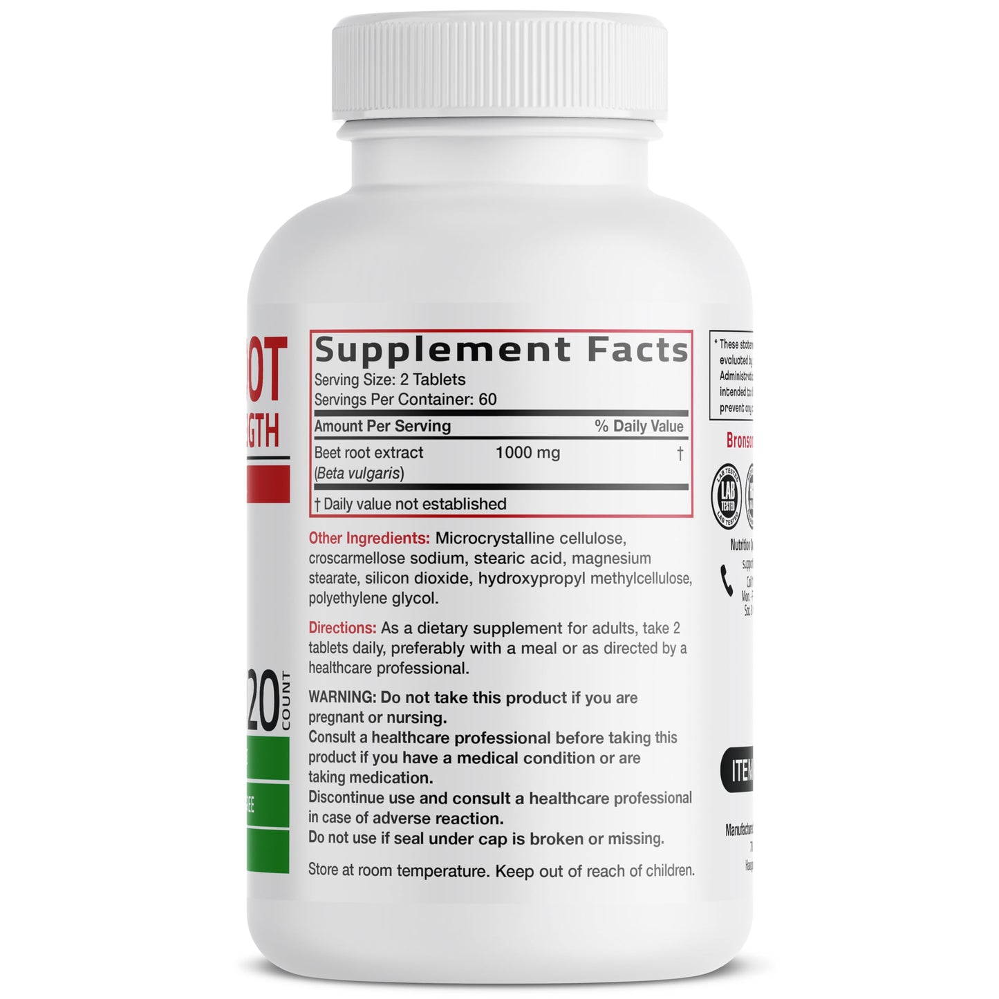 Bronson Beet Root Double Strength Non-GMO Tablet 120 Count