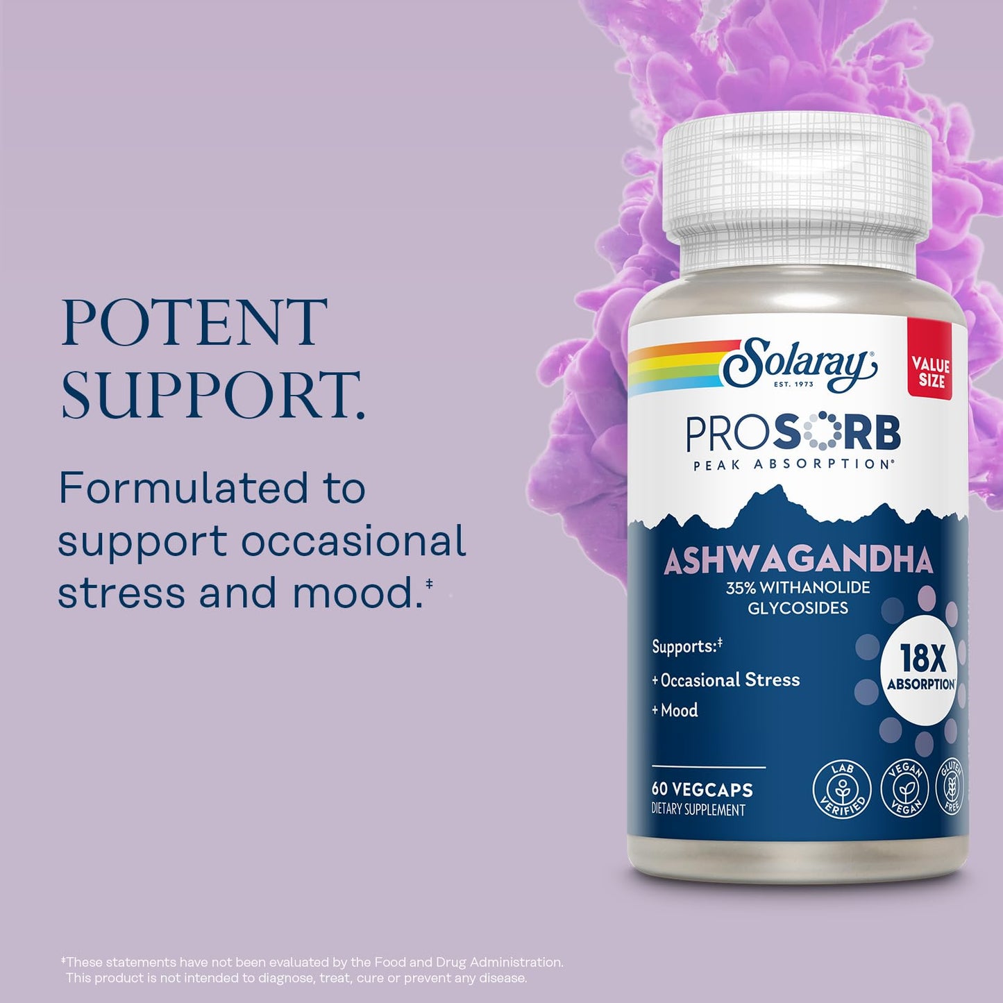 SOLARAY Ashwagandha Supplement 60 Capsules