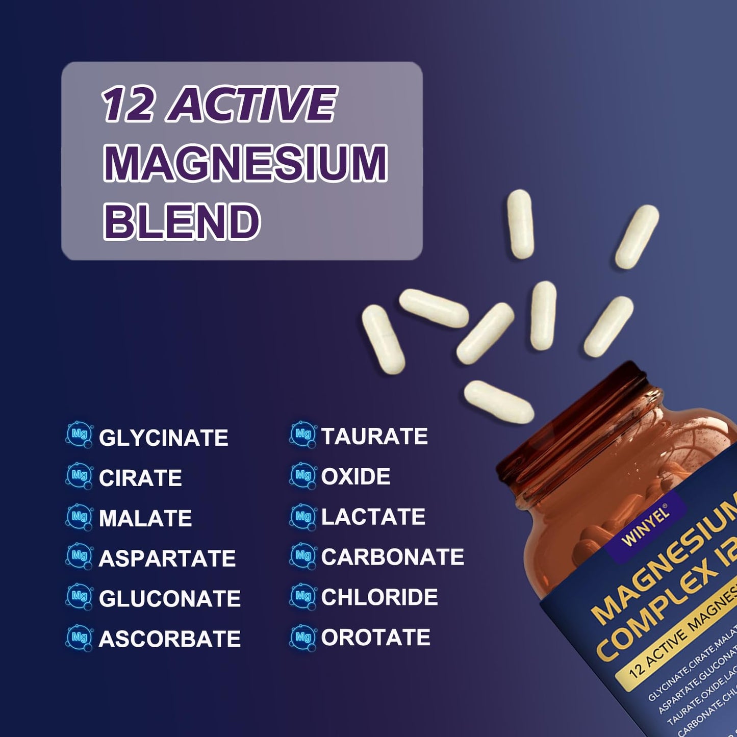 WINYEL Magnesium Complex 700mg 12-in-1 Magnesium Supplement with Glycinate, Citrate, Malate 120 Capsules