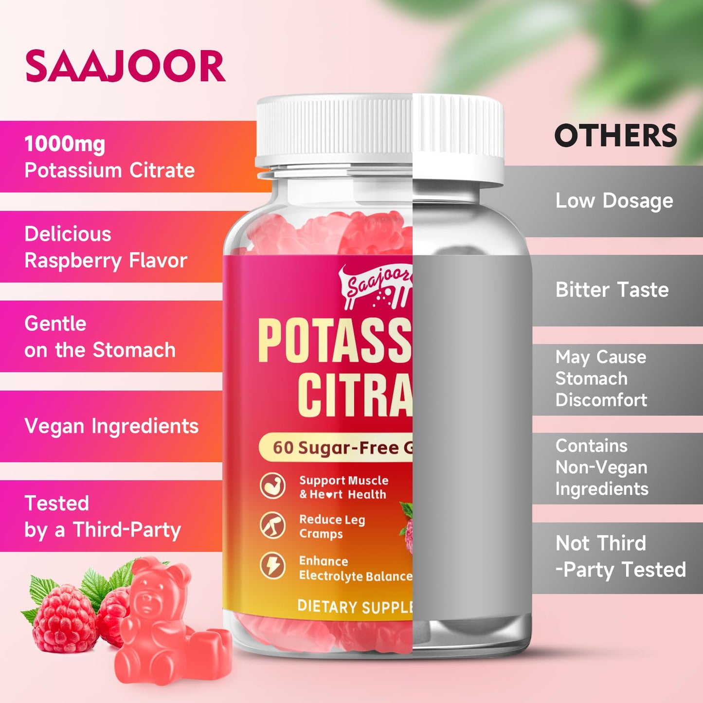 Saajoor Potassium Citrate Gummies 1000mg, 2 Pack