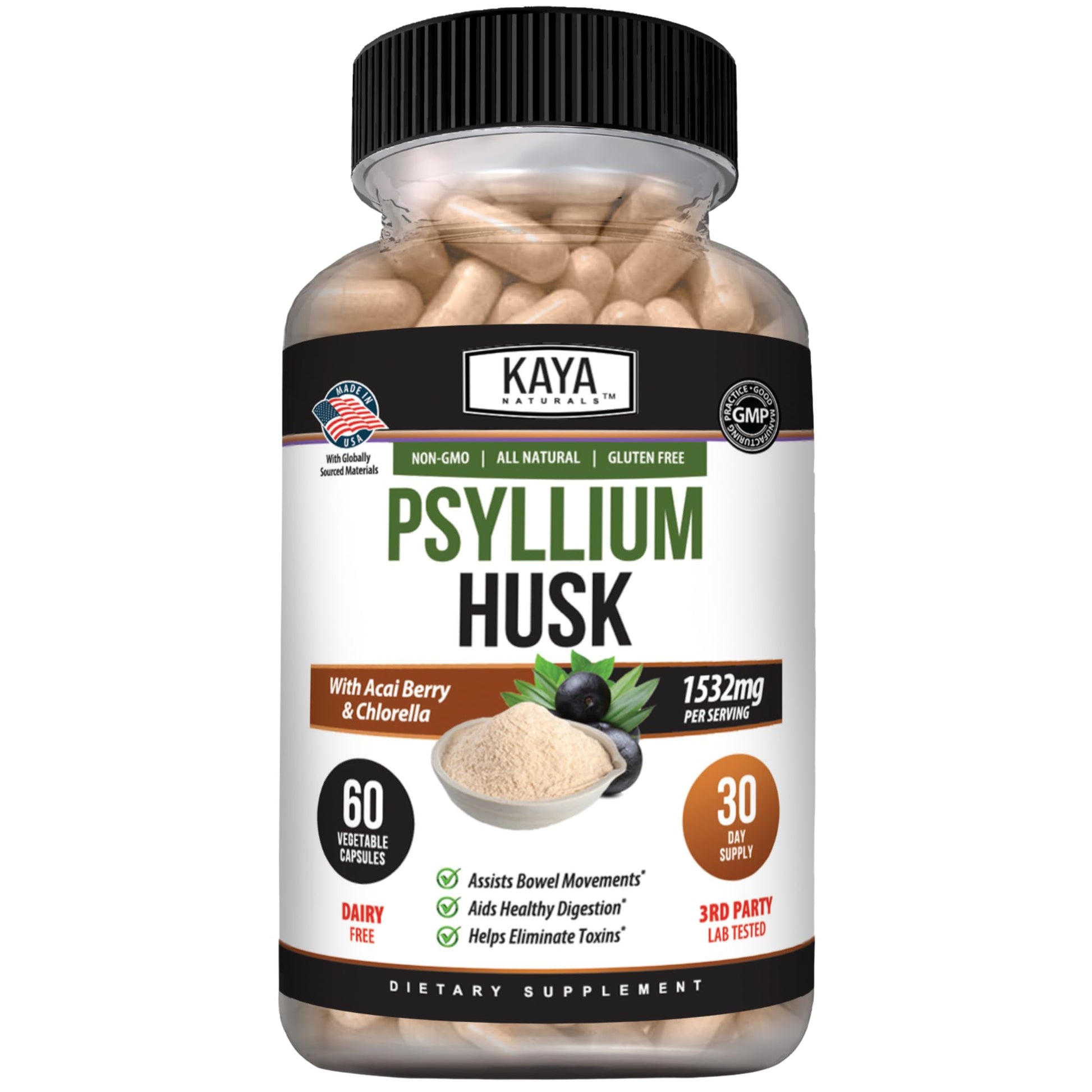 Kaya Naturals Psyllium Husk Capsules, 60 Capsules