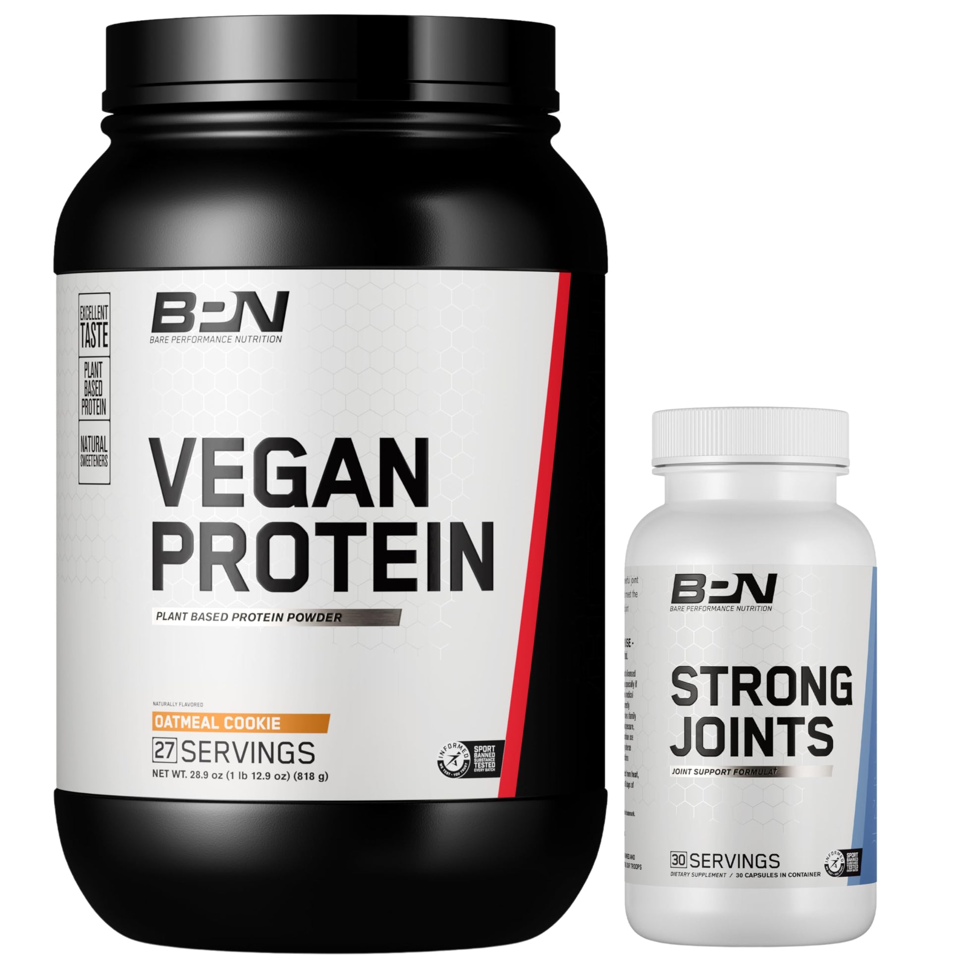 Bare Performance Nutrition Vegan Oatmeal Cookie Protein + Strong Joints Bundle Protein Powder, 2-Pack