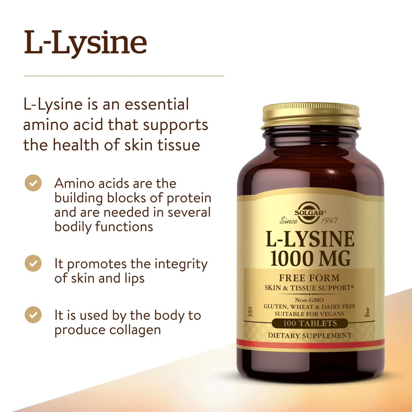 Solgar L-Lysine 1000 mg Tablets, 100 Count