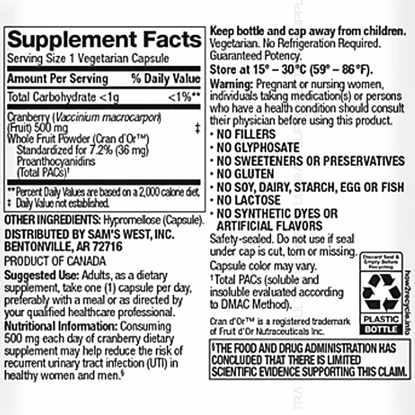 Generic Clinical Strength Cranberry Capsules, 150 Capsules
